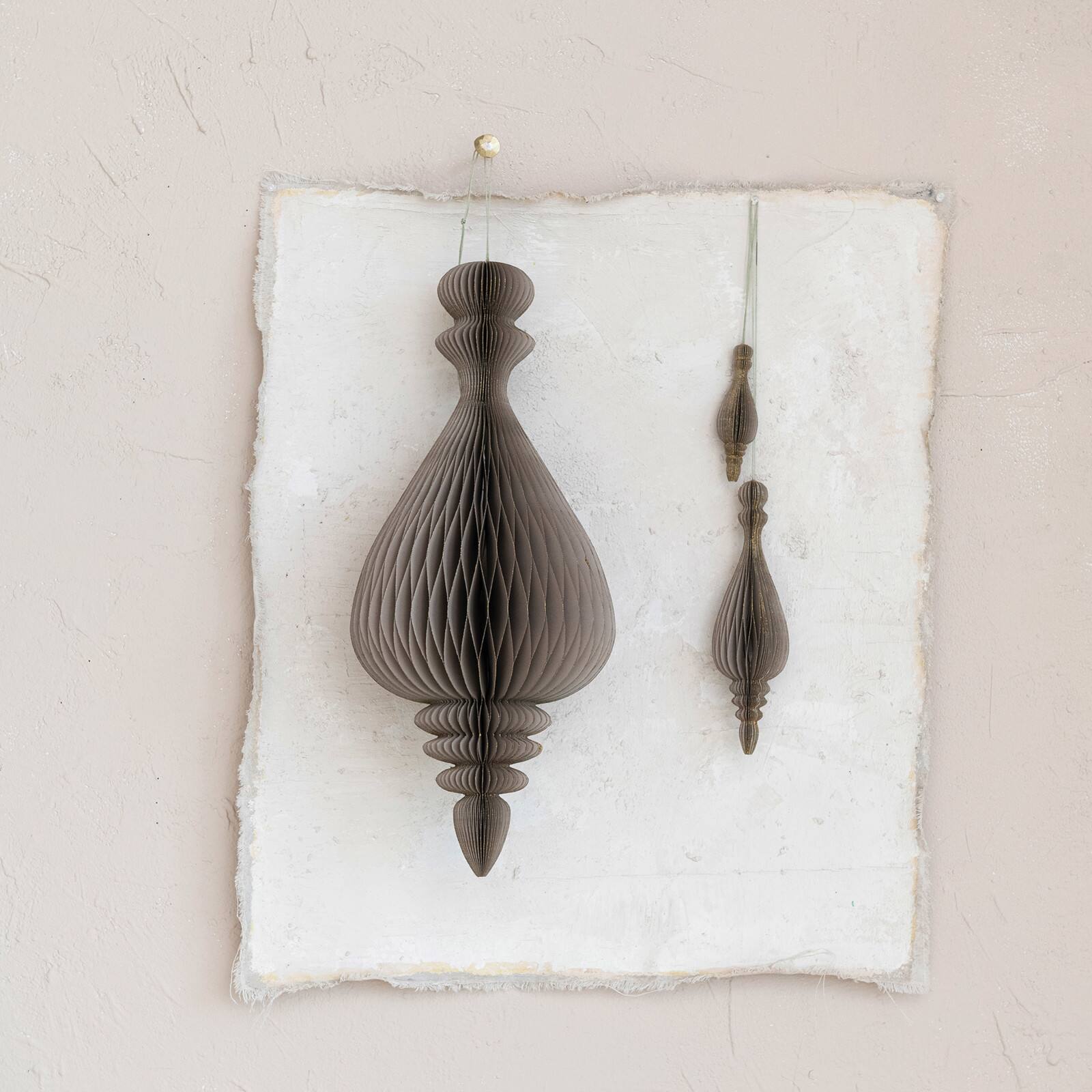 Hello Honey® Gray Honeycomb Finial Paper Ornament Set