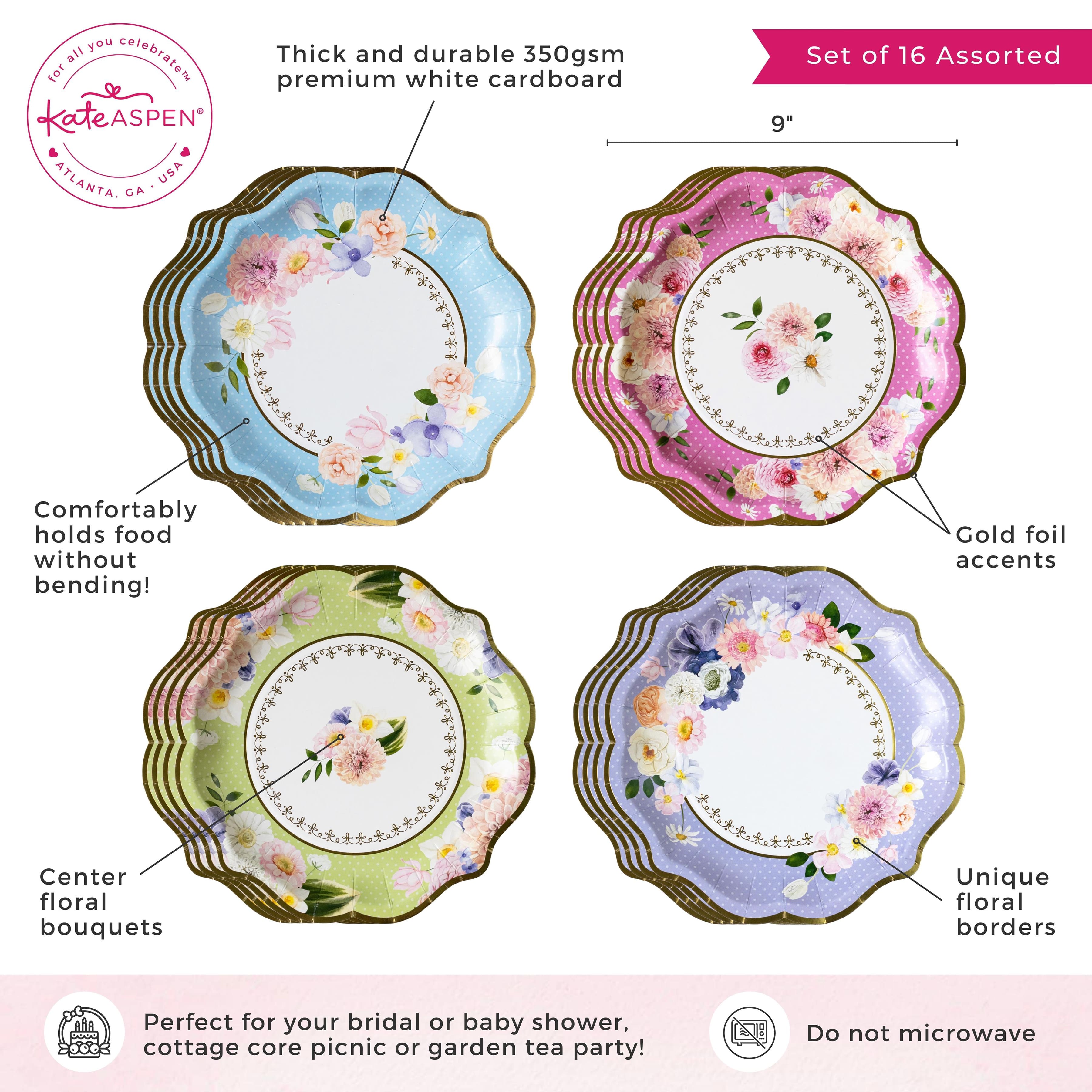 Kate Aspen&#xAE; Tea Time Party 9&#x22; Assorted Premium Paper Plates Set