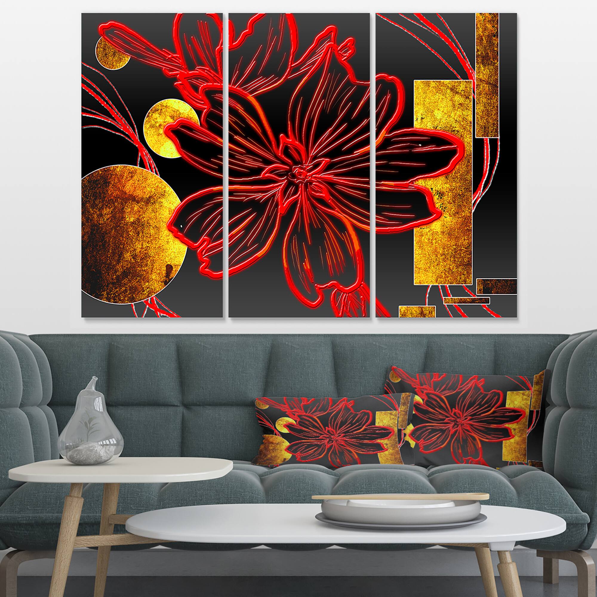 Designart - Abstract Red Flower Painting - Large Floral Canvas Art Print
