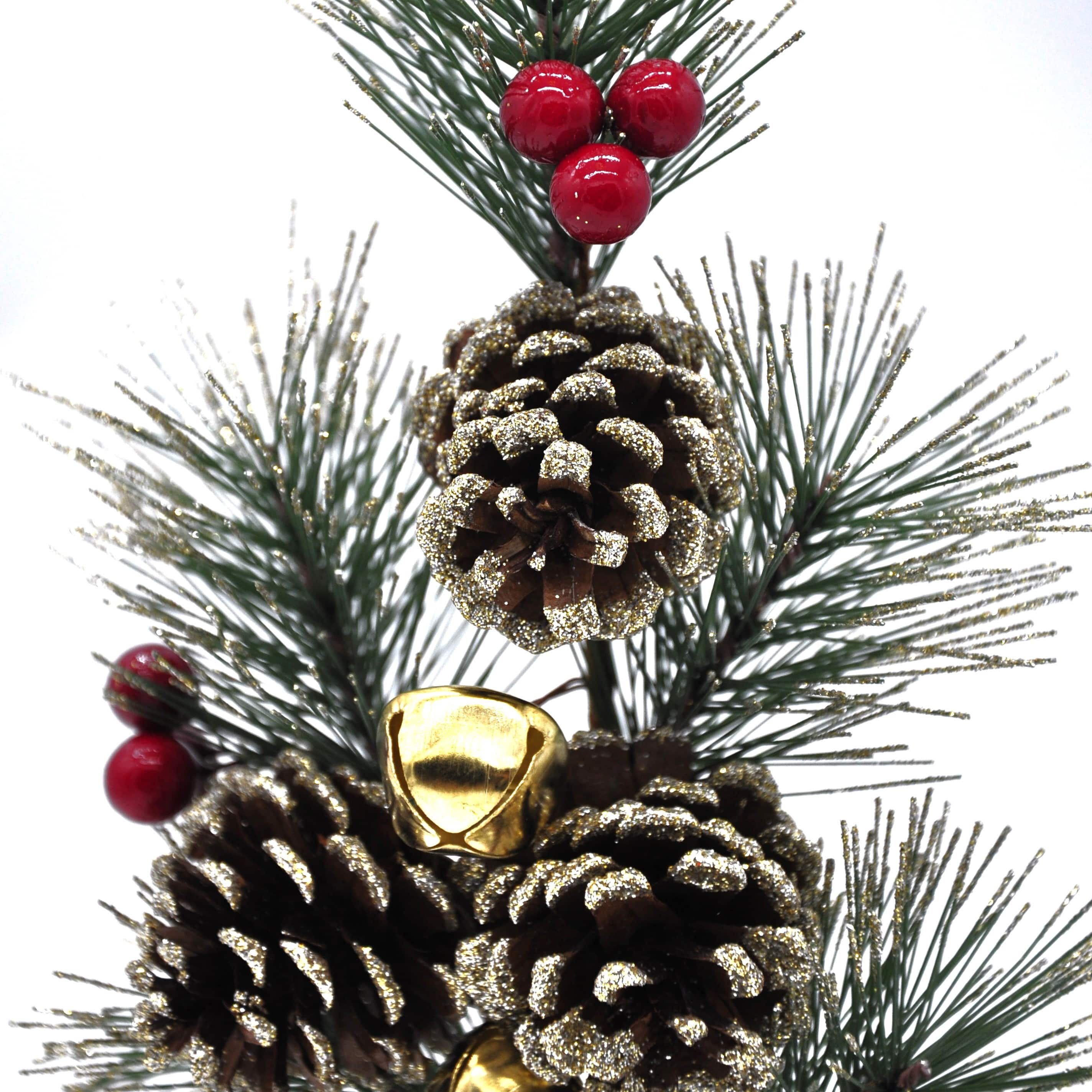 13&#x22; Snowy Pine, Red Berry, Pinecone and Gold Bell Pick by Ashland&#xAE;