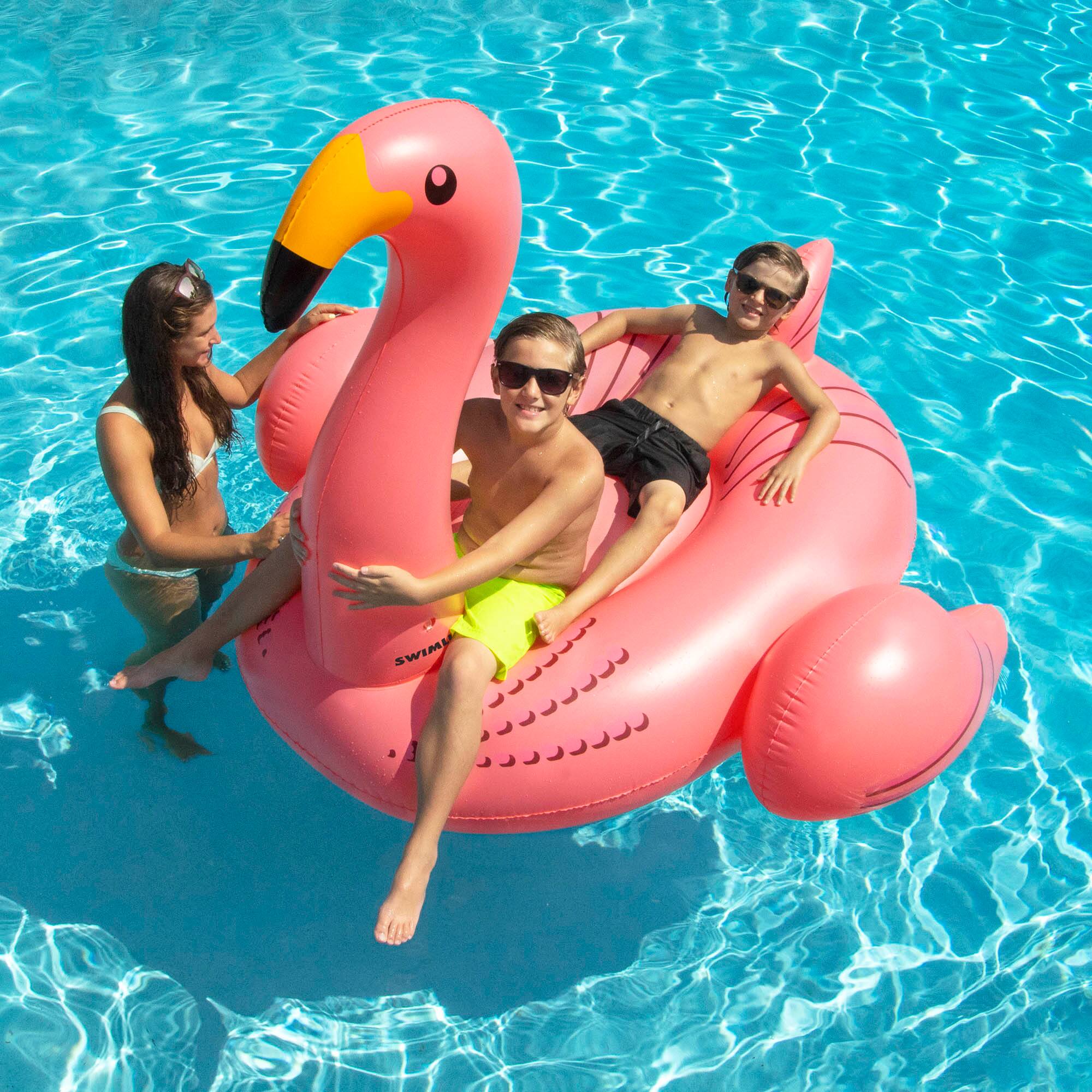 Swim Central 78&#x22; Inflatable Pink Giant Flamingo Swimming Pool Ride-On Float