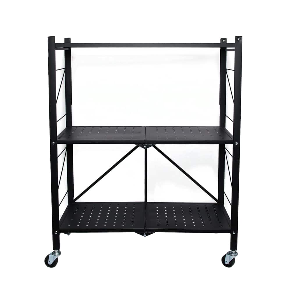 Household Essentials 34&#x22; Black Metal 3-Tier Foldable Utility Rack