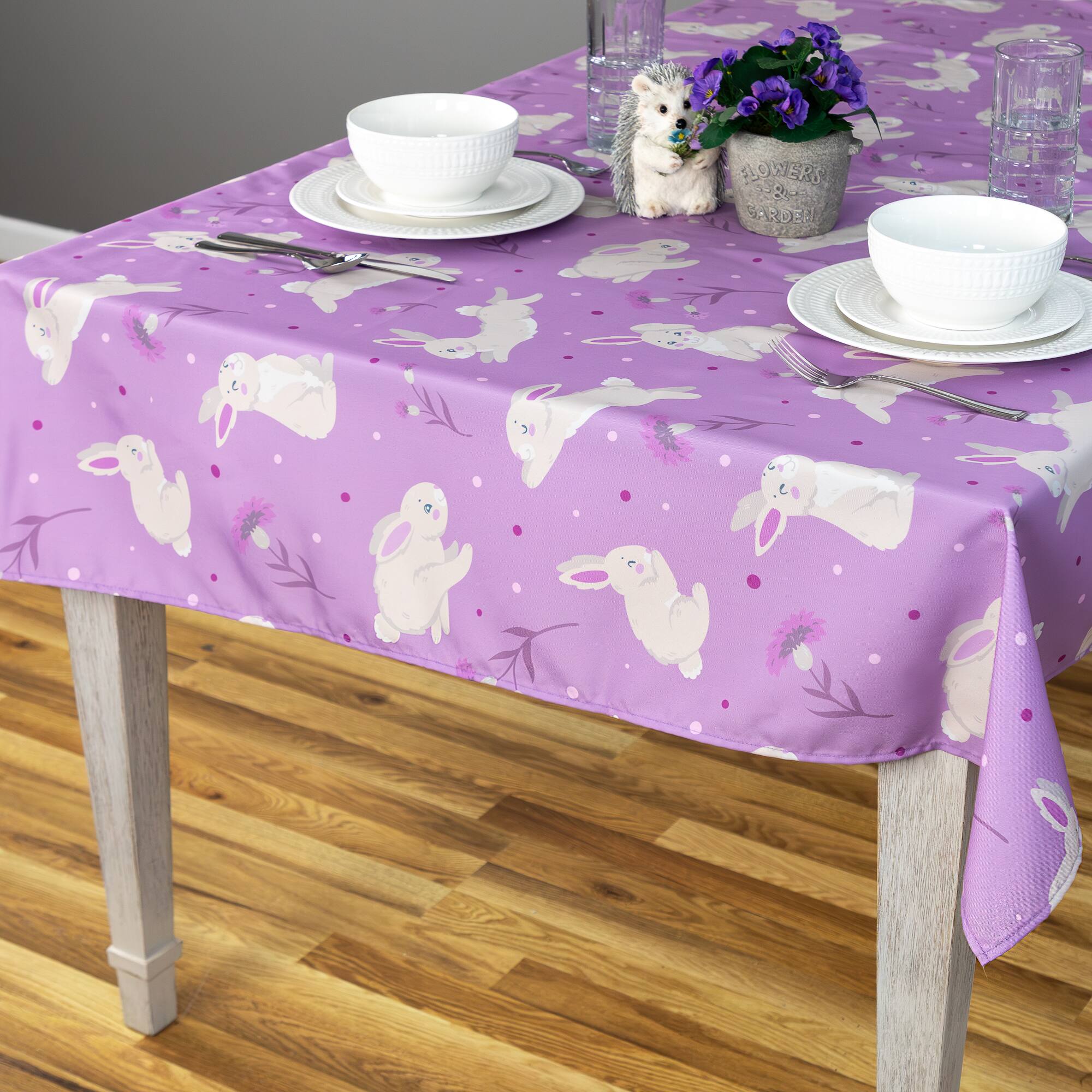 70&#x22; Purple Easter Bunny Rectangular Tablecloth