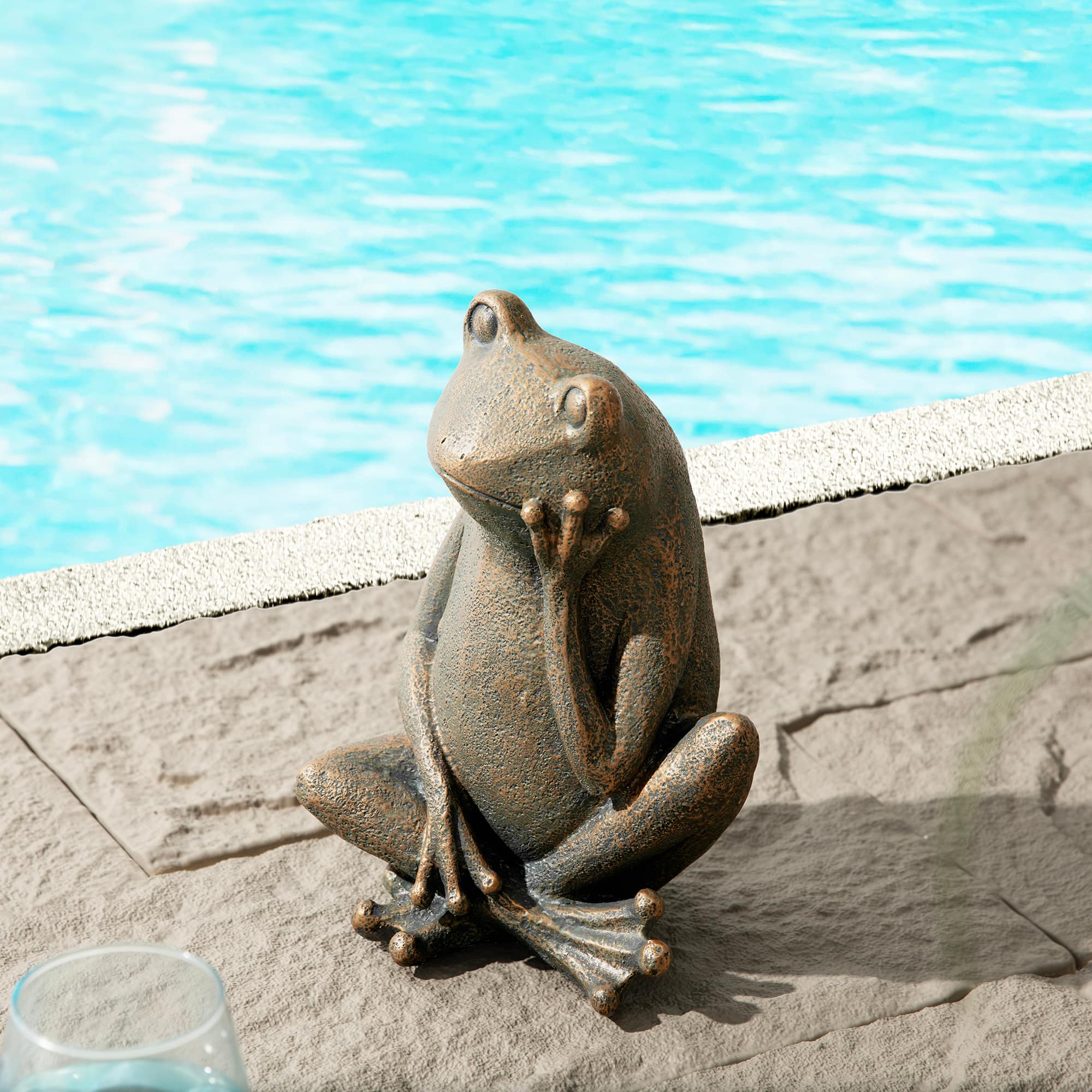 Glitzhome® 12" Resin Bronze Sitting Frog Statue