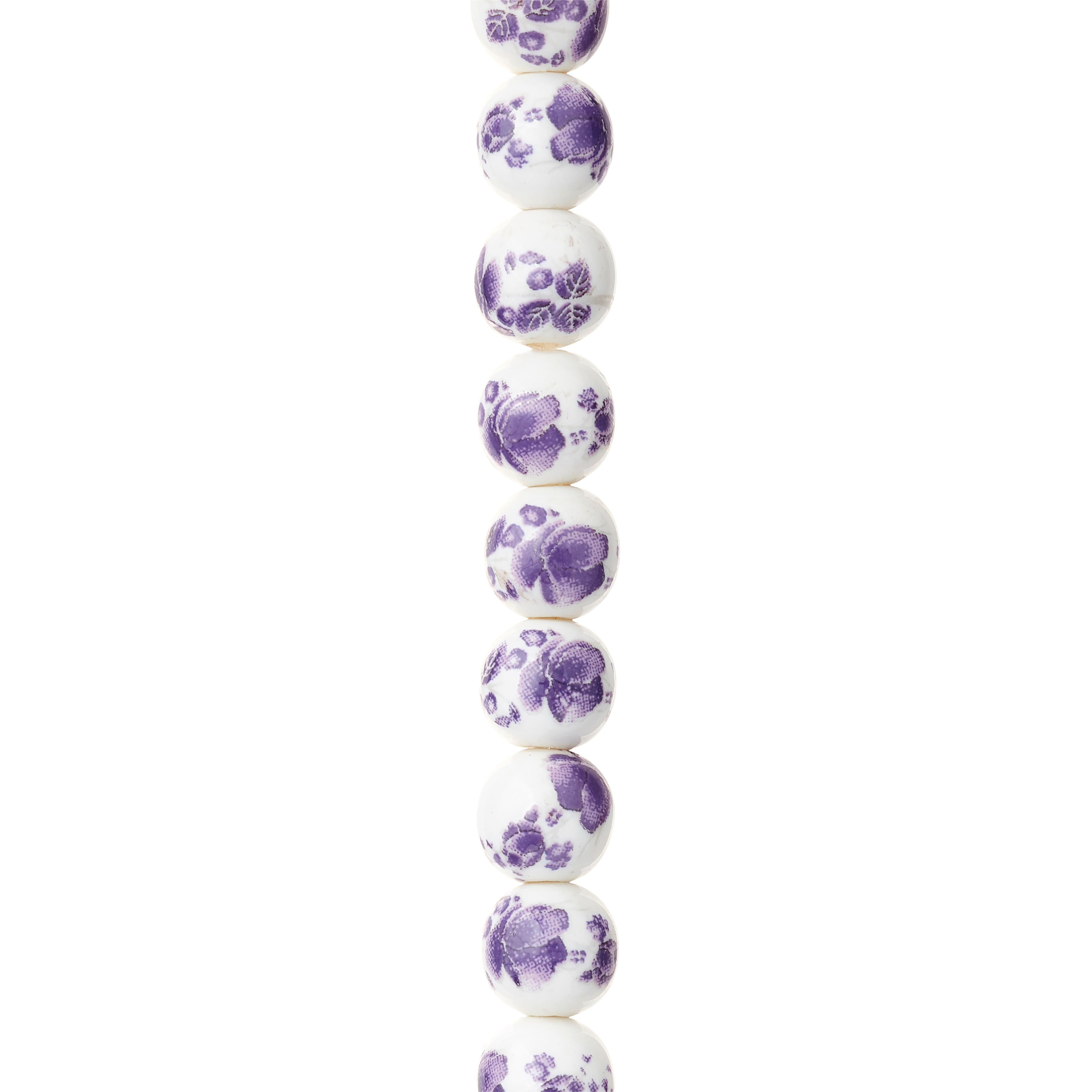 12 Pack: Amethyst Flower Ceramic Round Beads, 8mm by Bead Landing&#x2122;