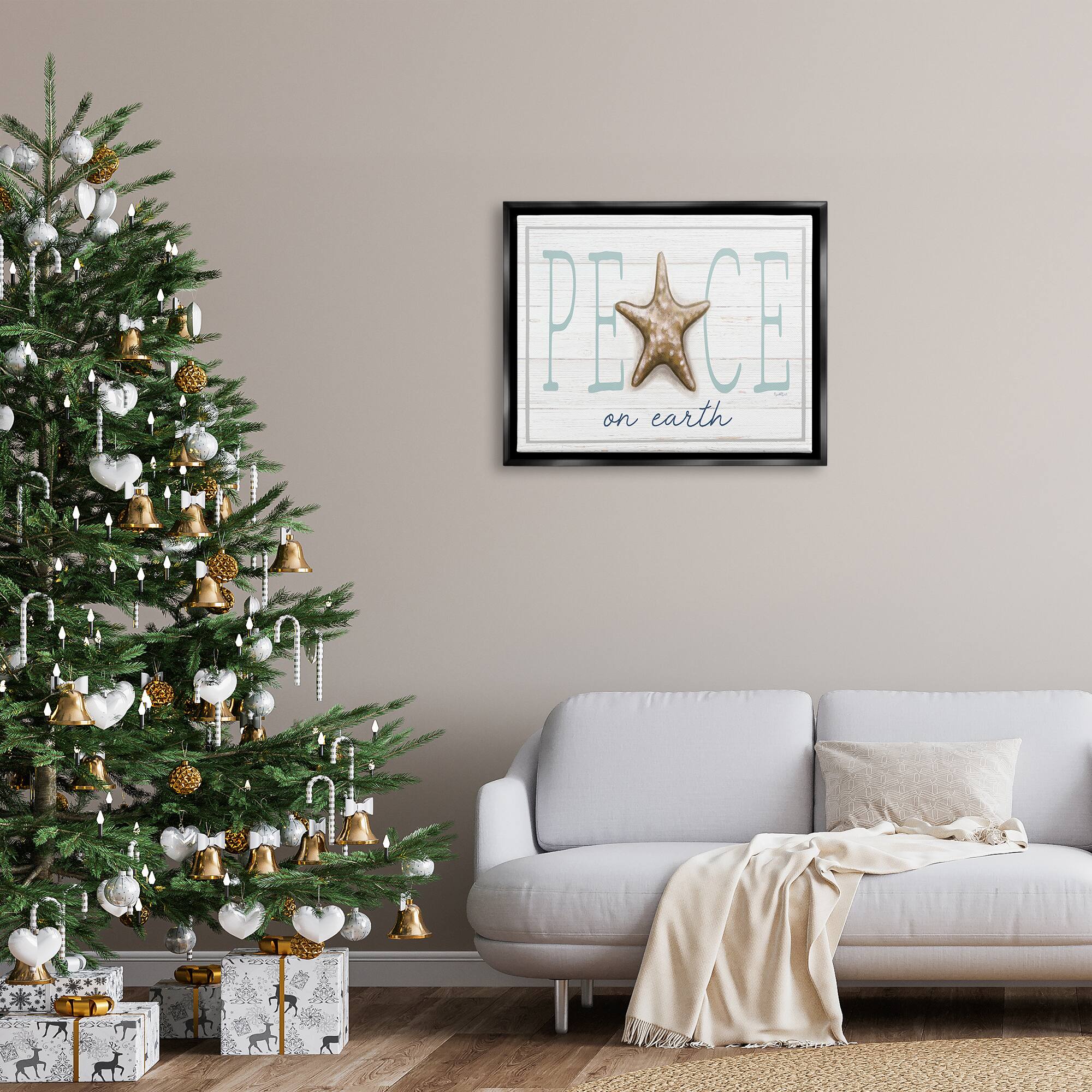 Stupell Industries Peace On Earth Starfish Sign Framed Floater Canvas Wall Art