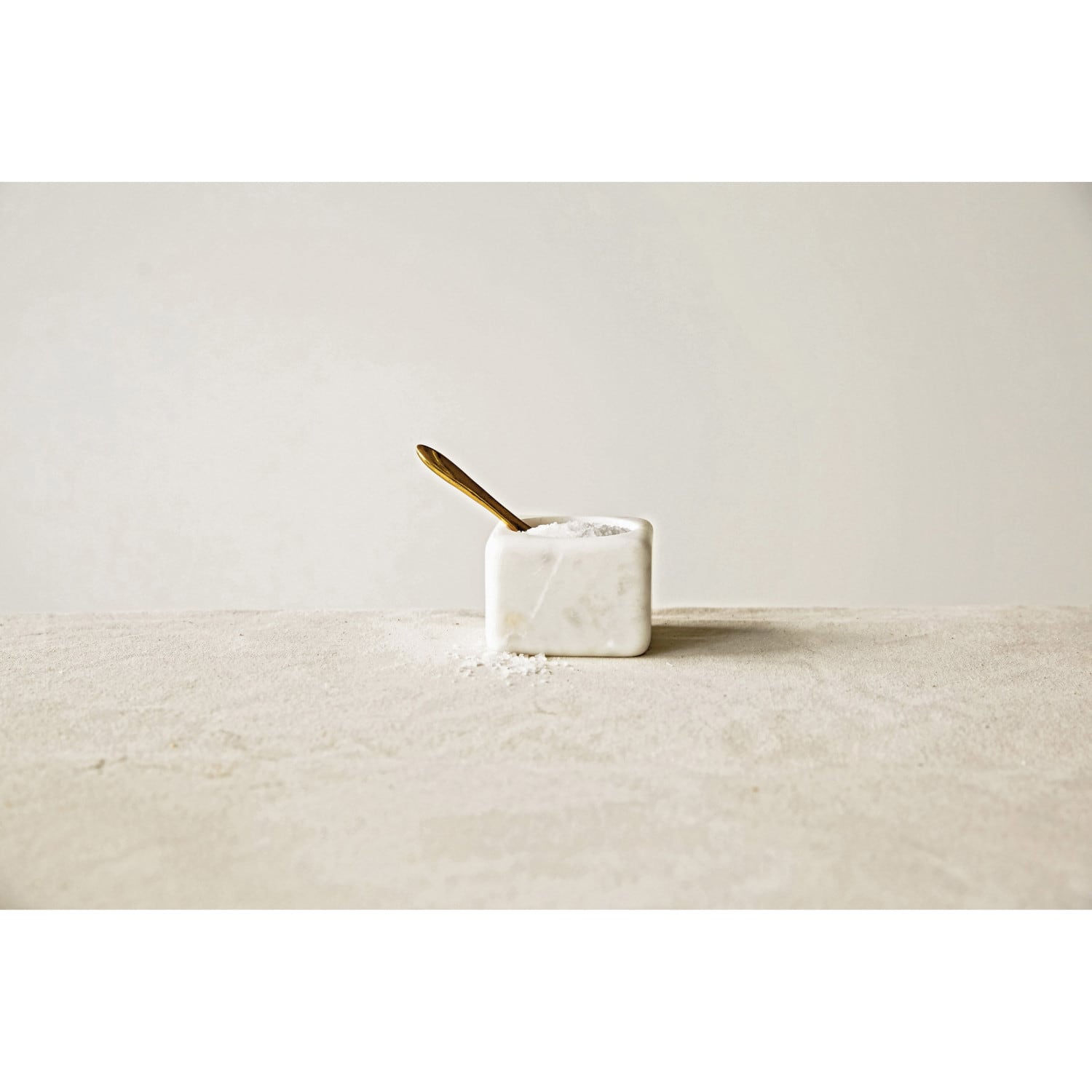 Hello Honey® Square White Marble Bowl & Brass Spoon Set