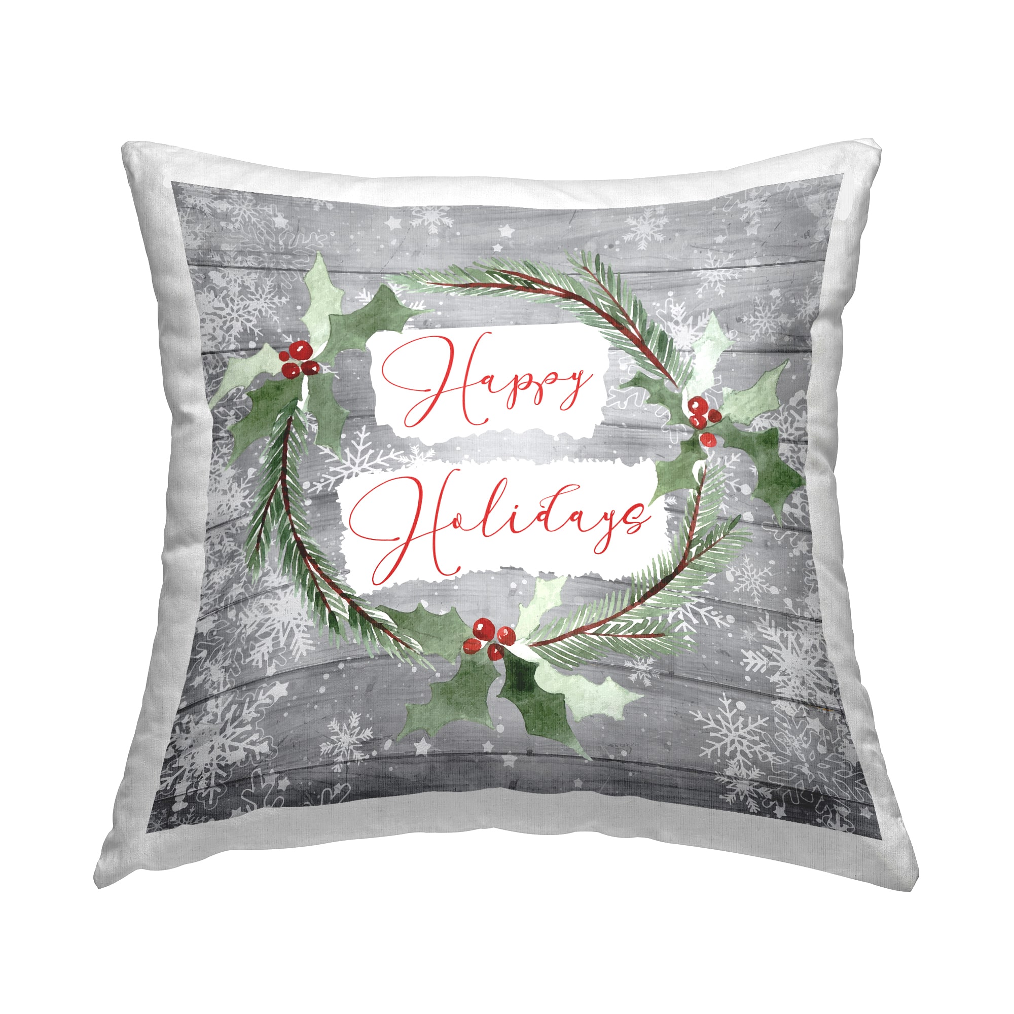Stupell Industries Happy Holidays Winter Holly Wreath Throw Pillow