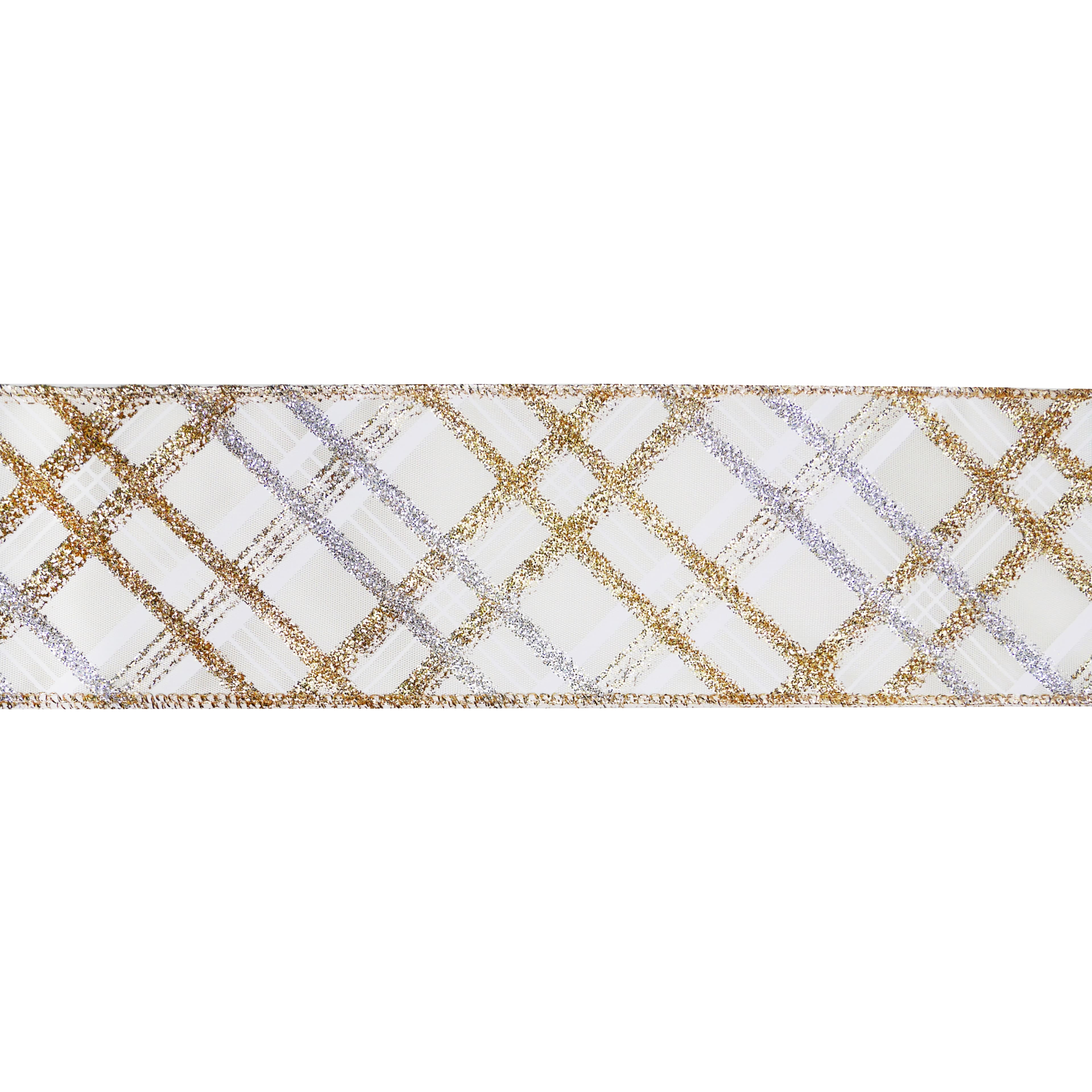2.5&#x22; x 20ft. Gold Glitter Plaid Wired Taffeta Ribbon by Celebrate It&#xAE;