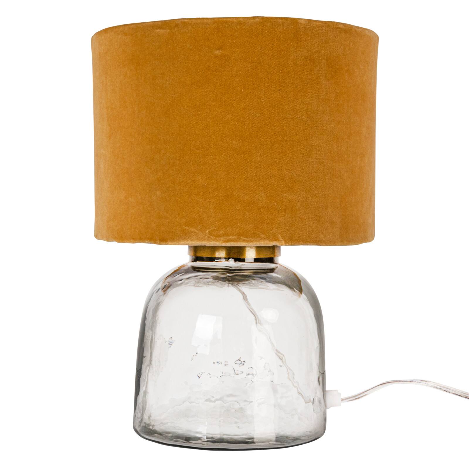 Hello Honey® 14" Modern Table Lamp with Glass Base & Mustard Yellow Velvet Shade