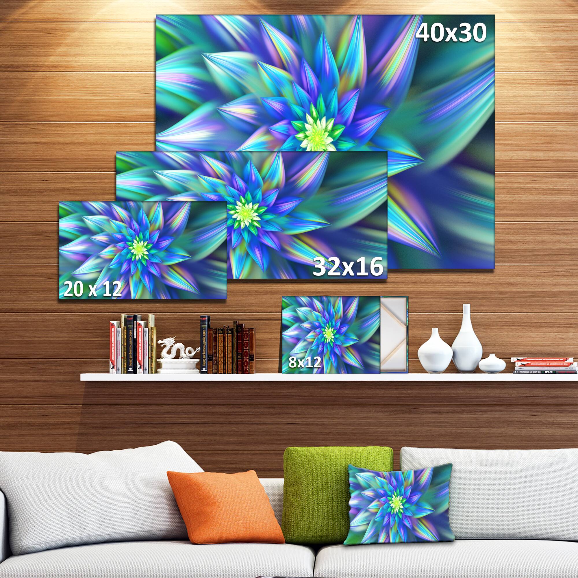 Designart - Huge Light Blue Fractal Flower - Floral Canvas Art Print