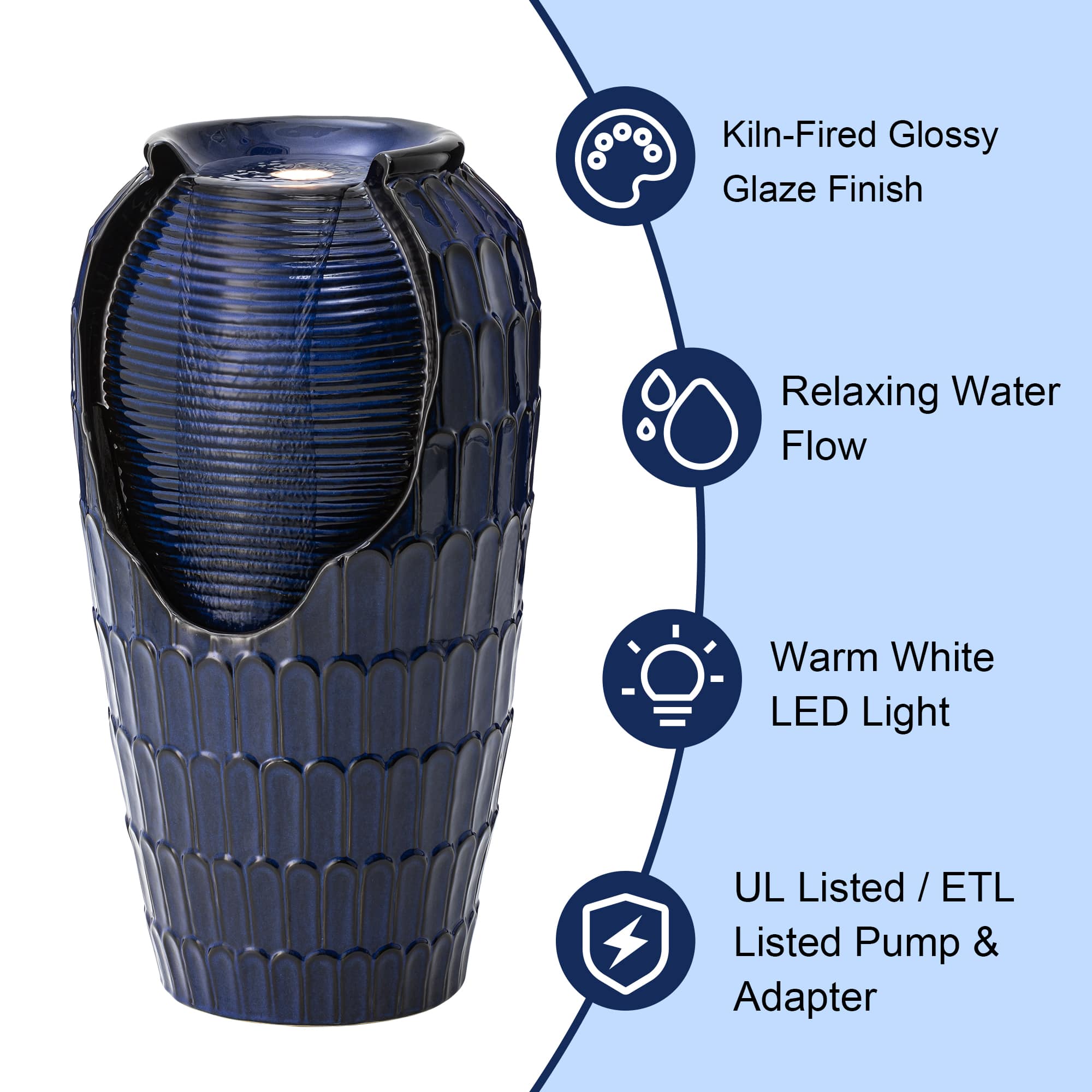 Glitzhome&#xAE; 28.25&#x22; LED Petals Textured Ceramic Jar Outdoor Floor Fountain