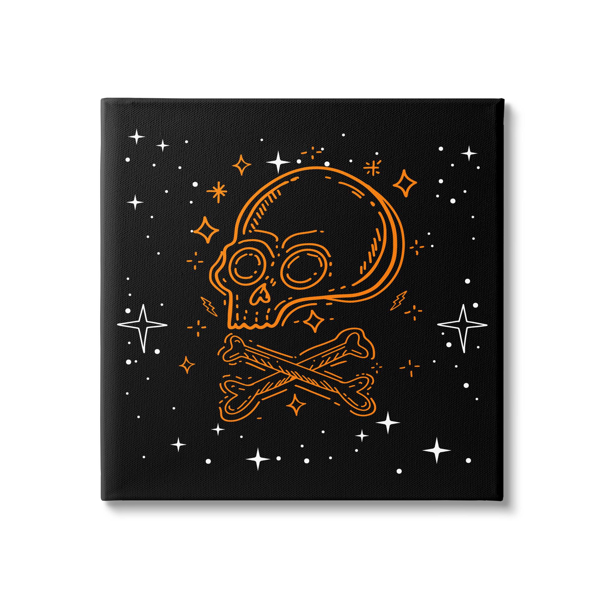 Stupell Industries Skull Crossbones Halloween Stars Canvas Wall Art
