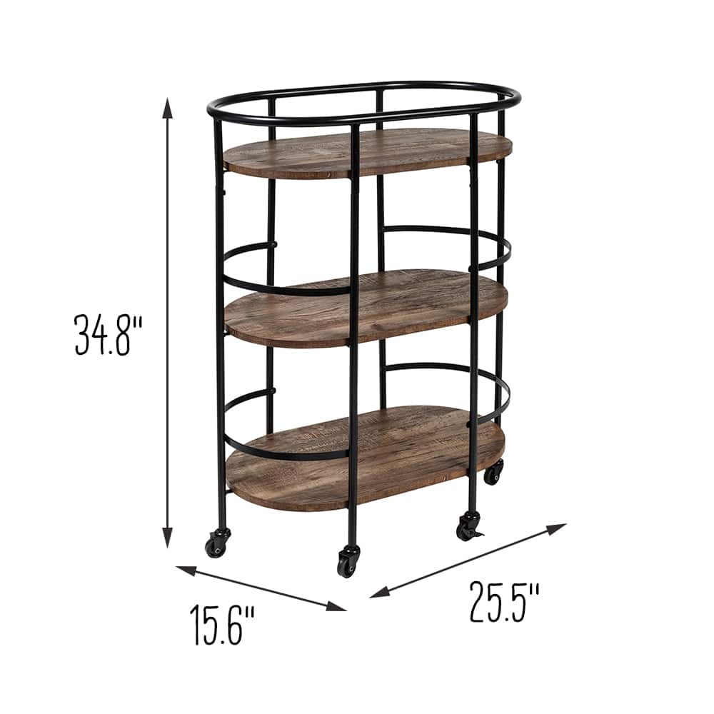 Honey Can Do 3-Tier Black &#x26; Rustic Brown Rolling Bar &#x26; Serving Cart