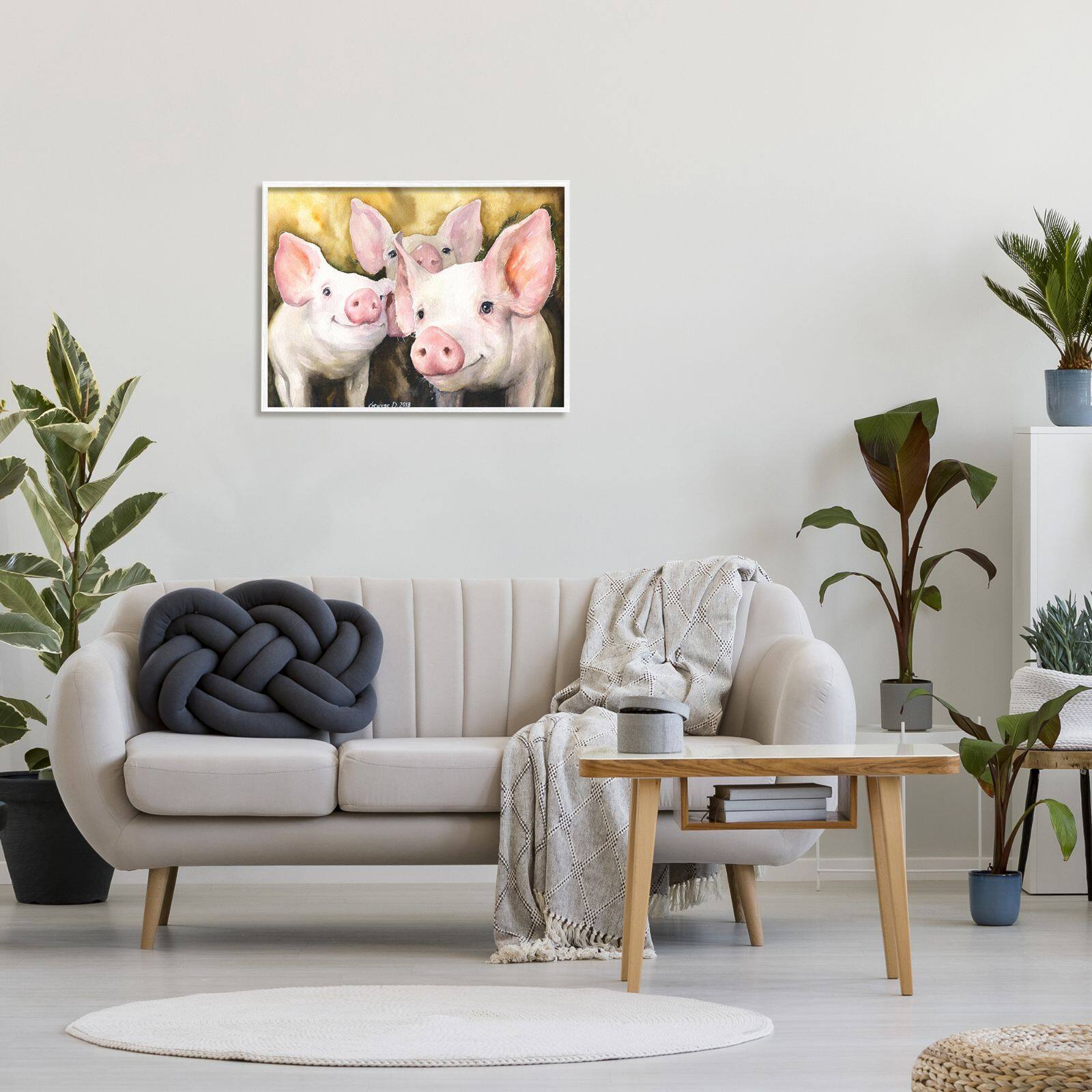 Stupell Industries Baby Pigs Animal Yellow Watercolor Painting Framed Wall Art