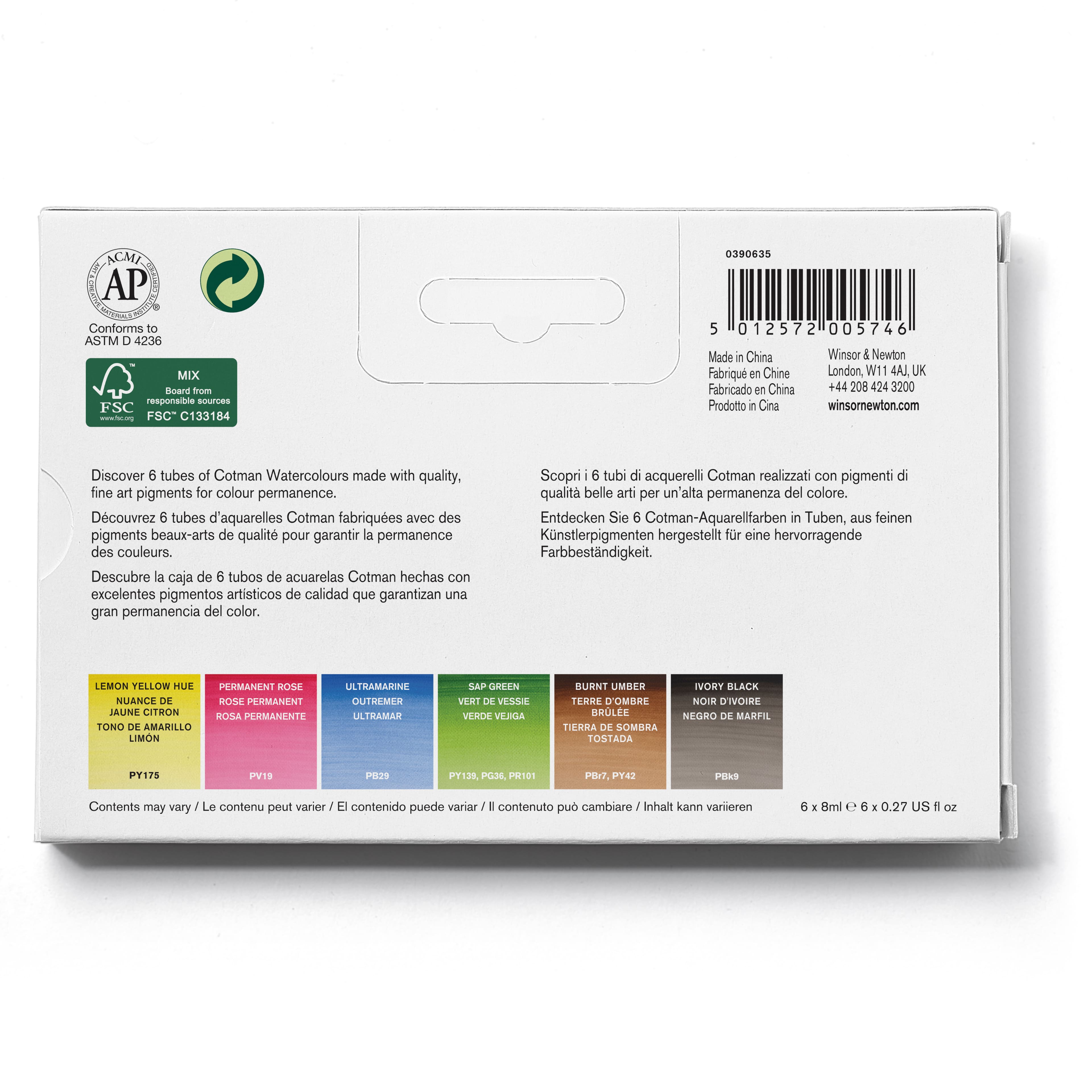 Winsor &#x26; Newton&#x2122; Cotman Watercolour&#x2122; 6 Color Paint Tube Set