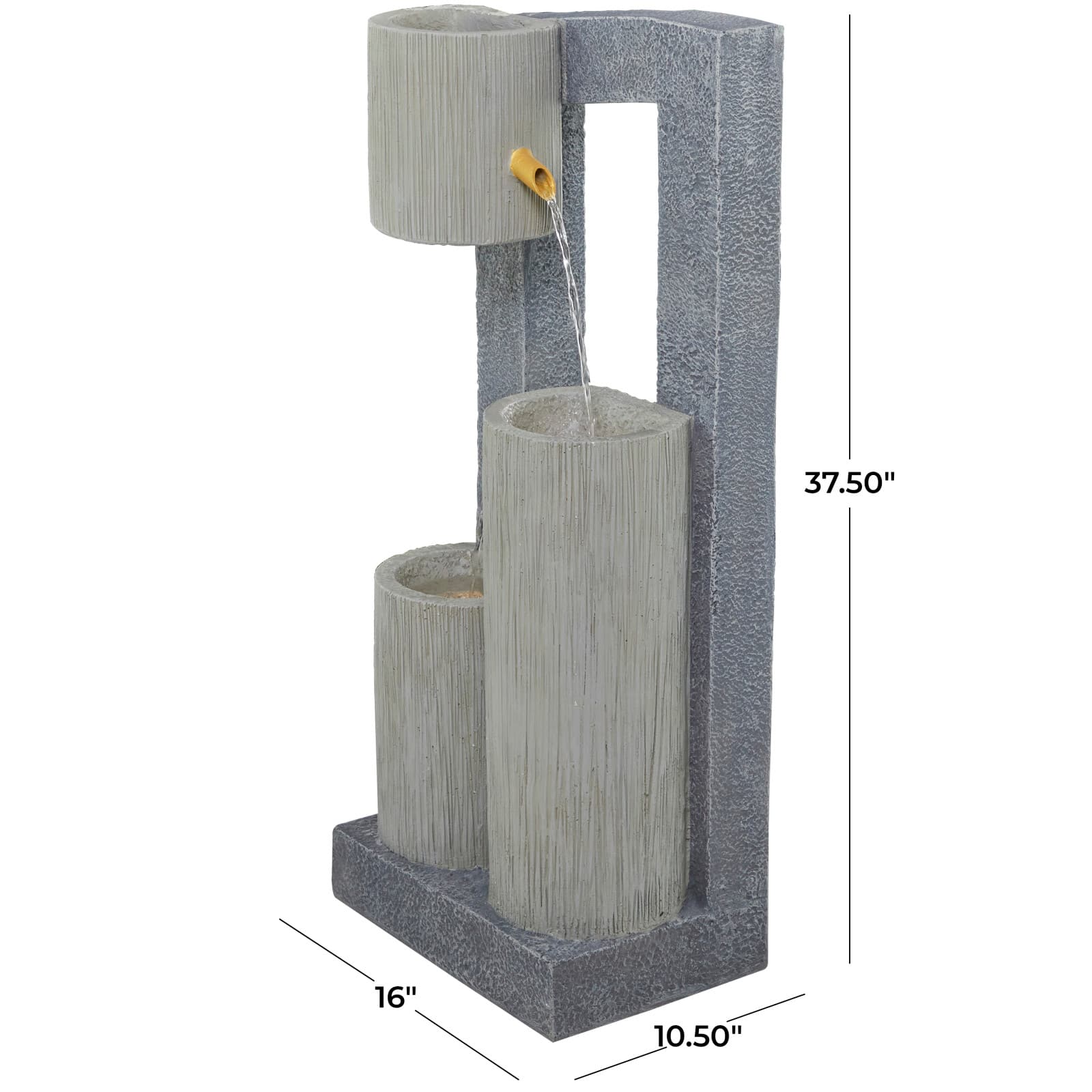 37.5" Gray Fiberglass 3-Tier Fountain with LED Light