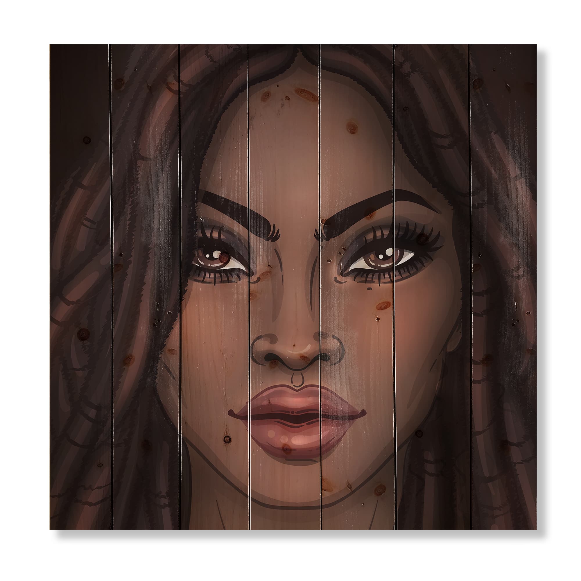 Designart - Portrait of African American Woman I - Modern Print on Natural Pine Wood