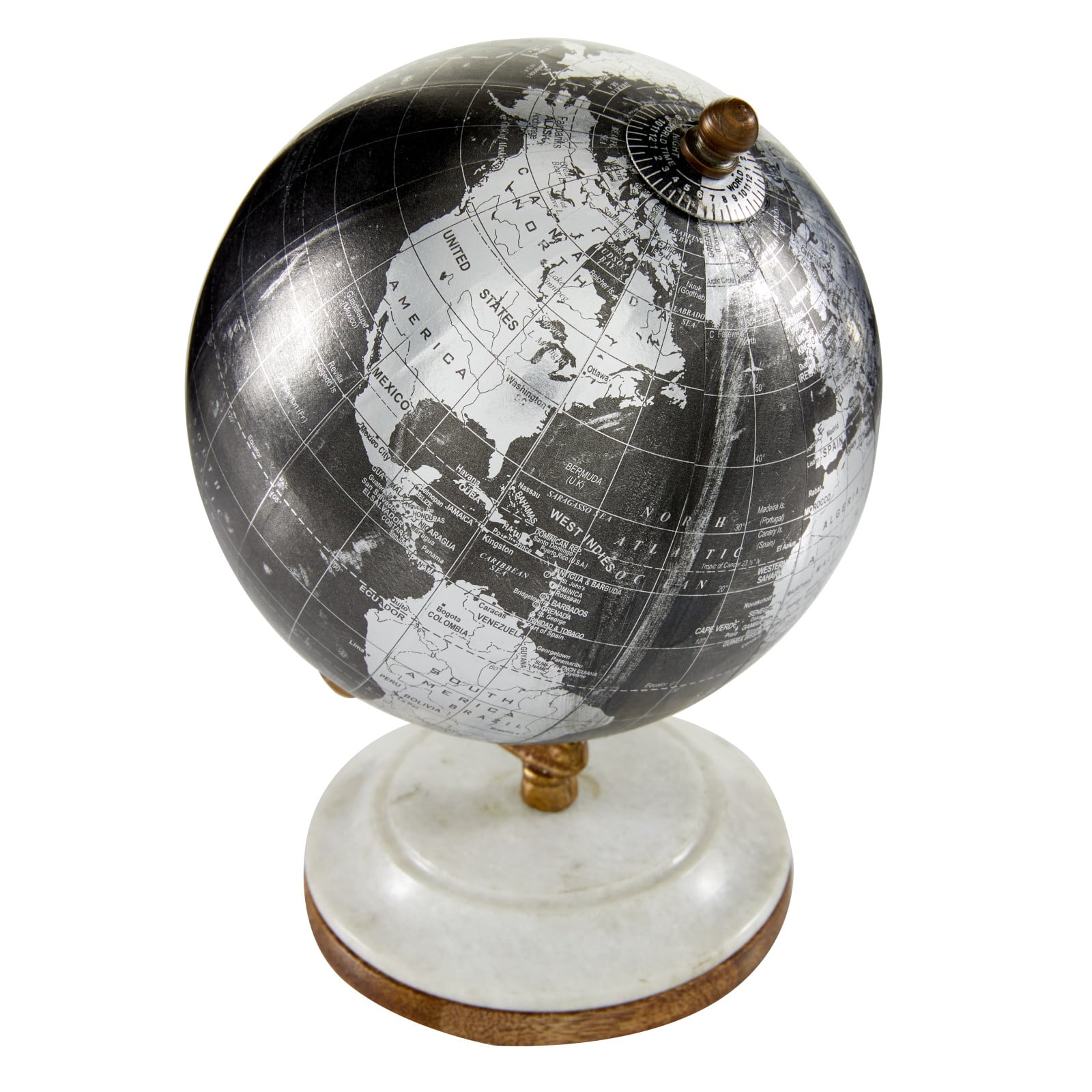 7&#x22; Black Marble &#x26; Metal Modern Globe
