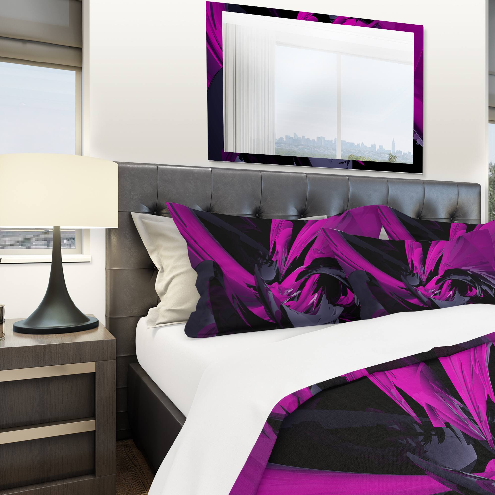 Designart &#x27;Magenta and Grey Mixer&#x27; Modern &#x26; Contemporary Bedding Set - Duvet Cover &#x26; Shams