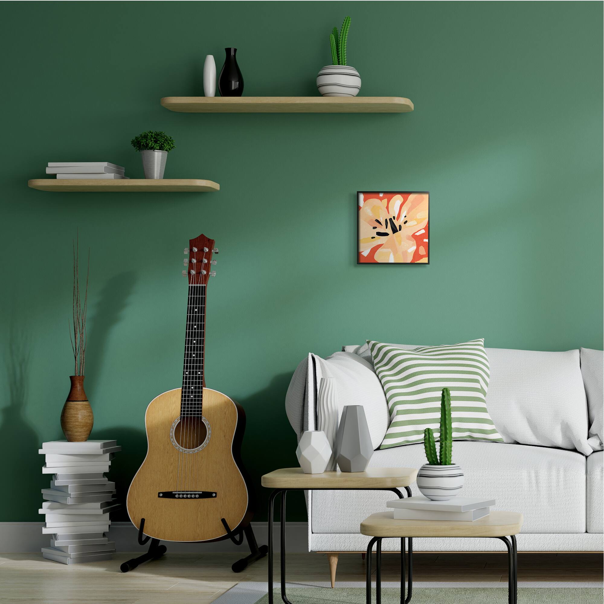 Stupell Industries Tropical Floral Abstract Black Framed Wall Art