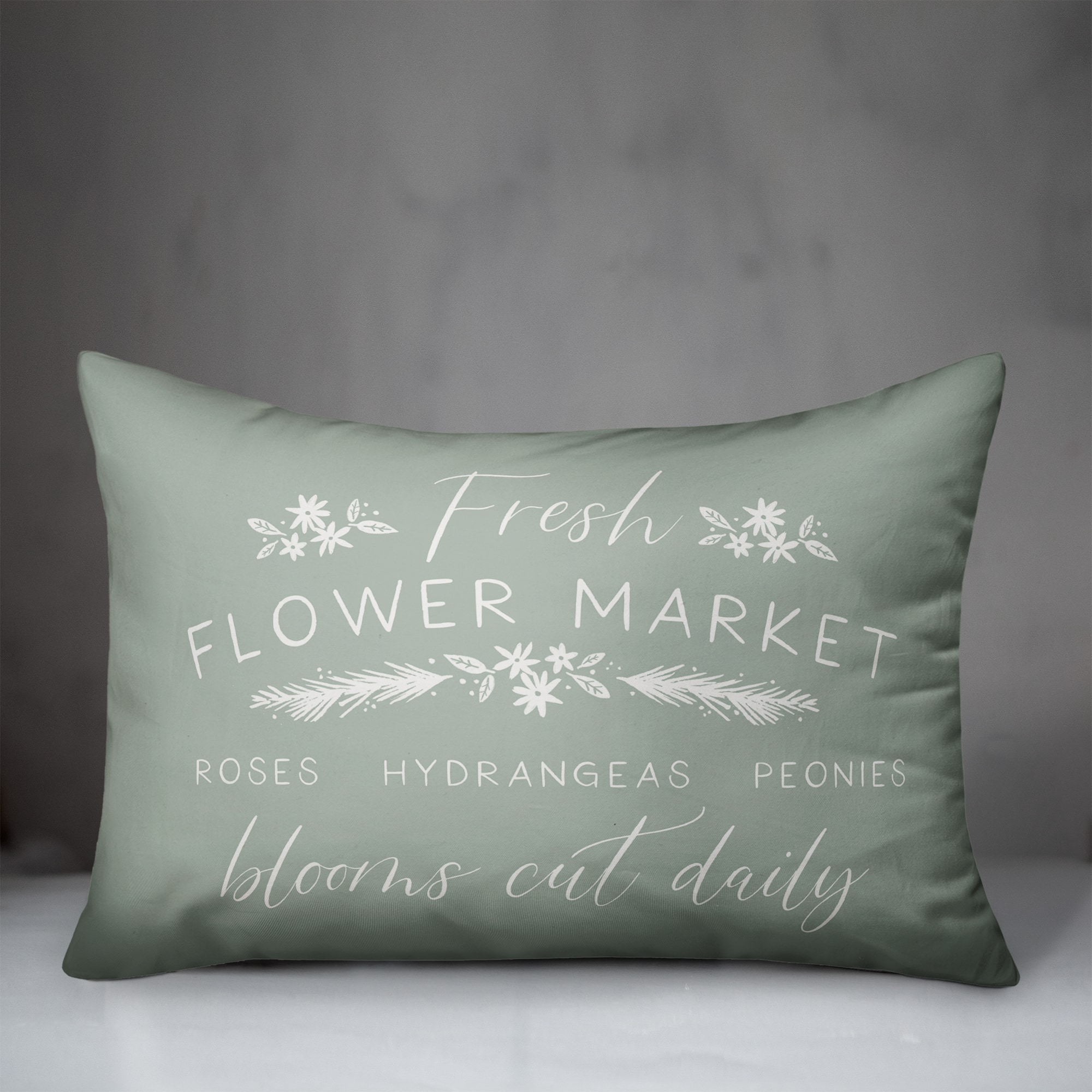 Mint Flower Market Throw Pillow