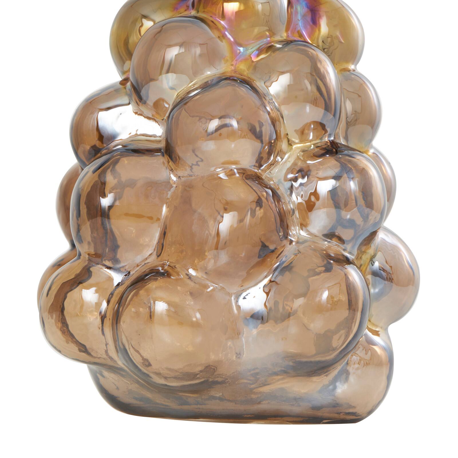 12" Iridescent Brown Abstract Handmade Bubble Glass Vase