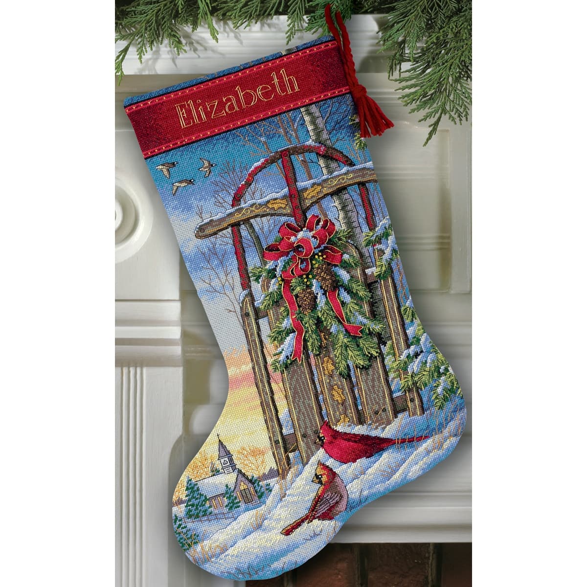 Dimensions® Gold Collection 16" Christmas Sled Stocking Counted Cross Stitch Kit
