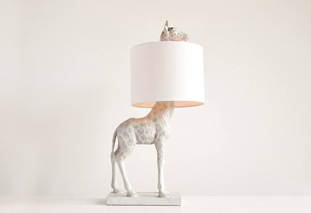 Hello Honey® 28" White Resin Giraffe Table Lamp with Linen Shade