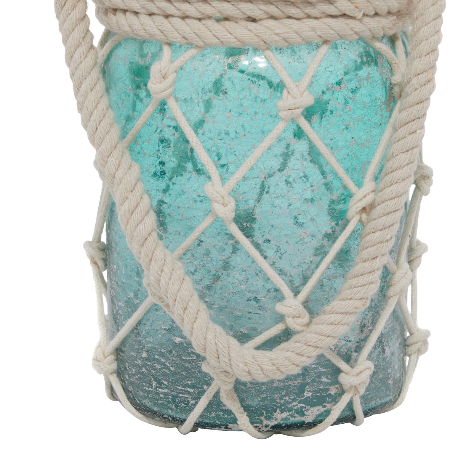 Aquamarine Glass Coastal Candle Holder Lantern, 16&#x22; x 5&#x22; x 5&#x22;