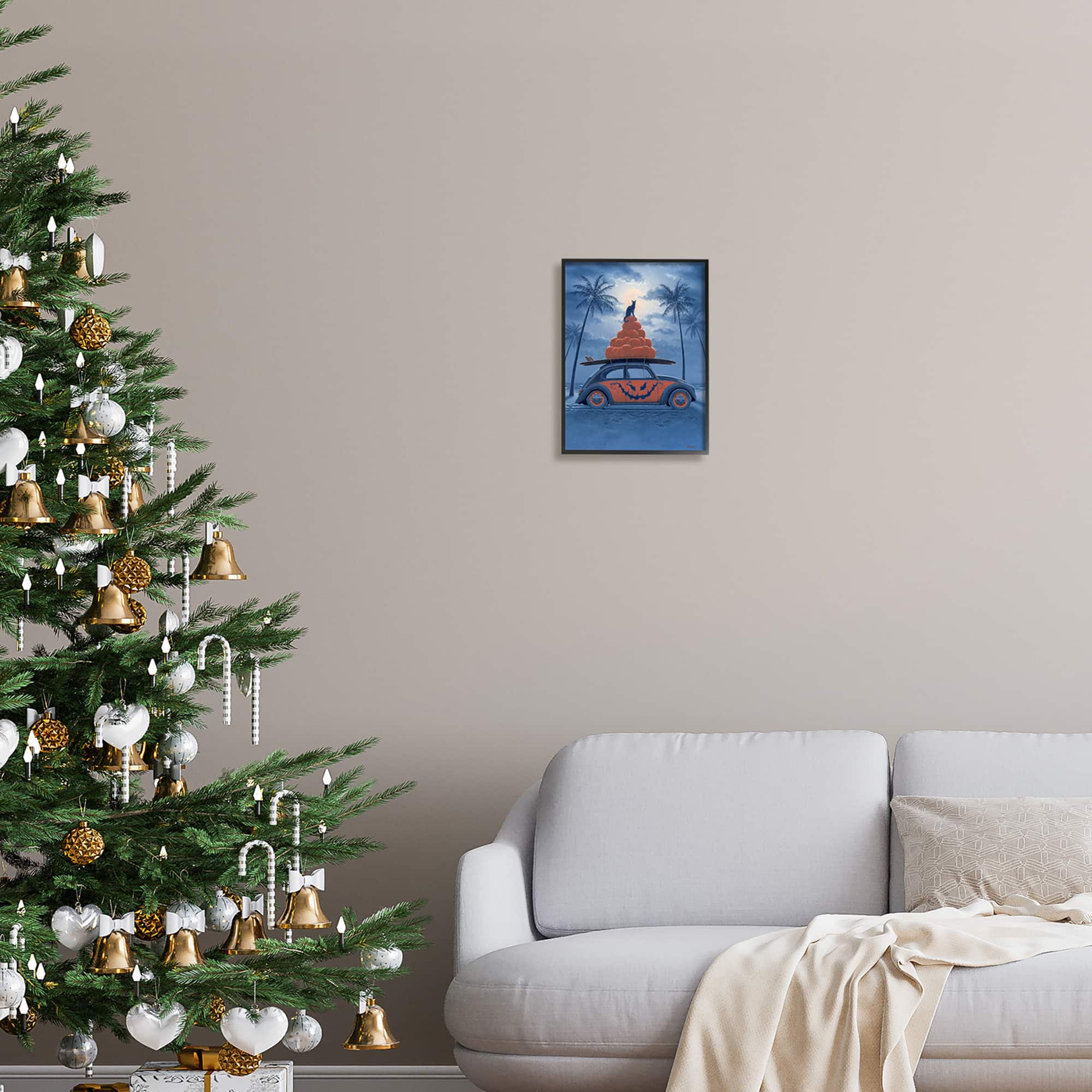 Stupell Industries Spooky Tropical Beach Pumpkin Car Framed Giclee Art