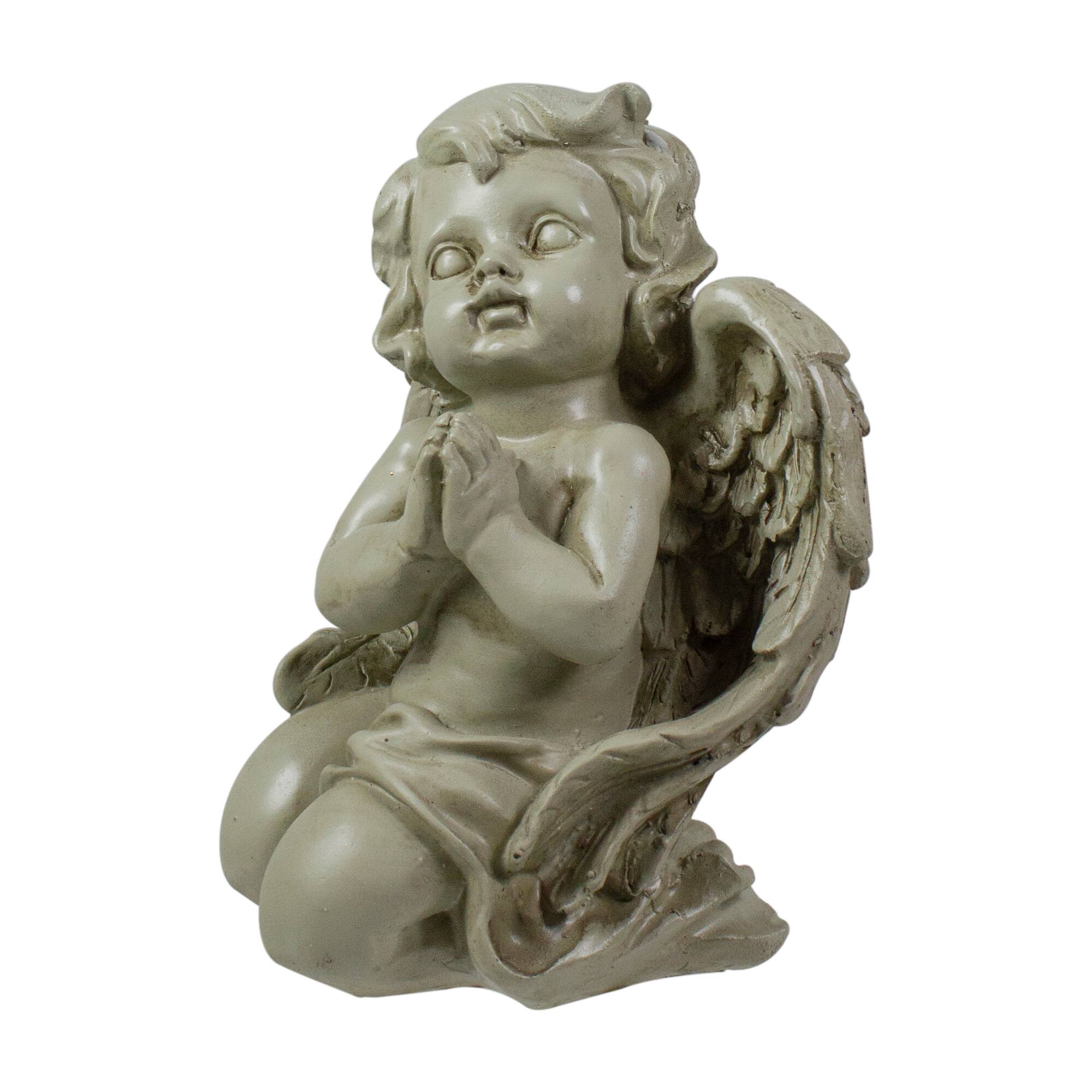6" Weathered Praying Cherub Outdoor Garden Statue