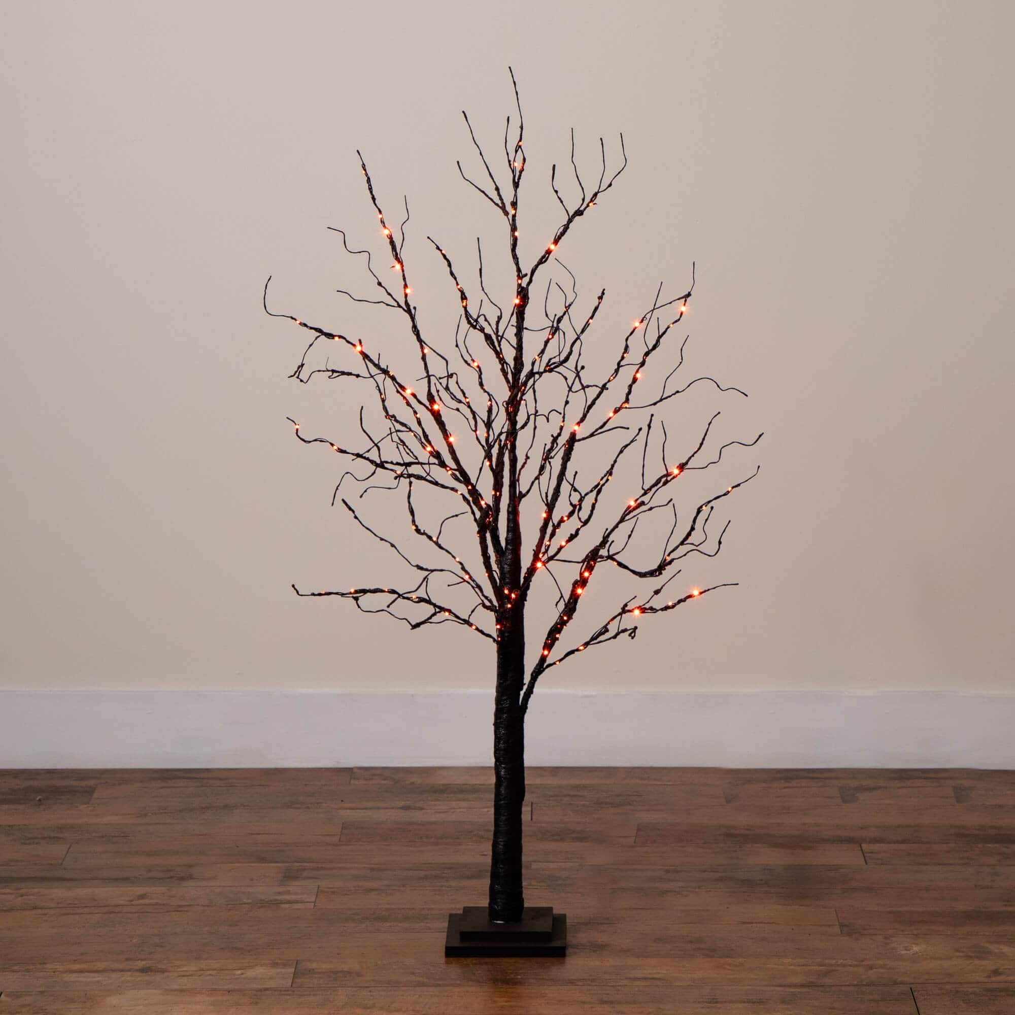 4ft. Pre-Lit Halloween Black Twig Artificial Tree with 180 Orange &#x26; Purple LED Lights