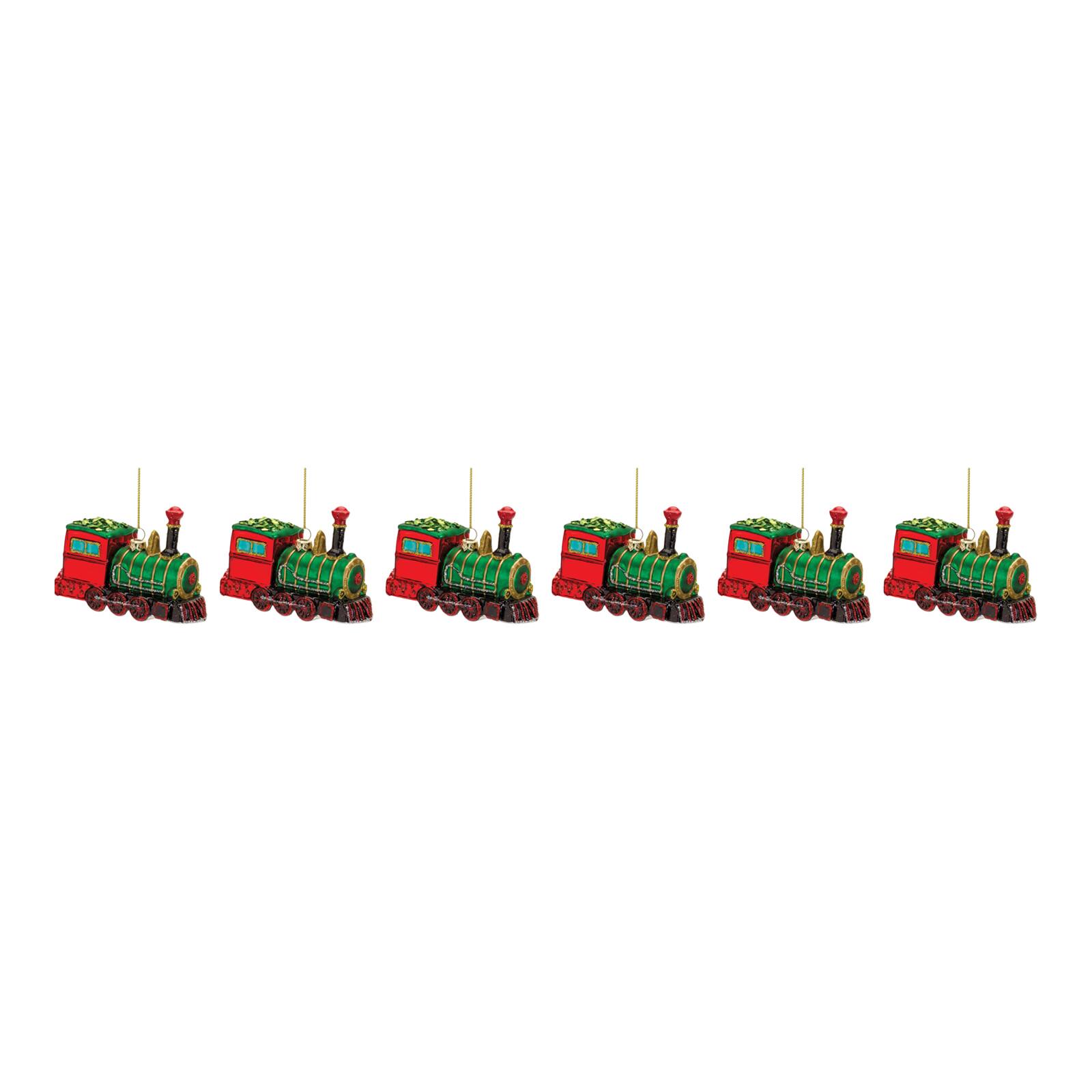 6ct. 3" Glittered Glass Train Ornaments