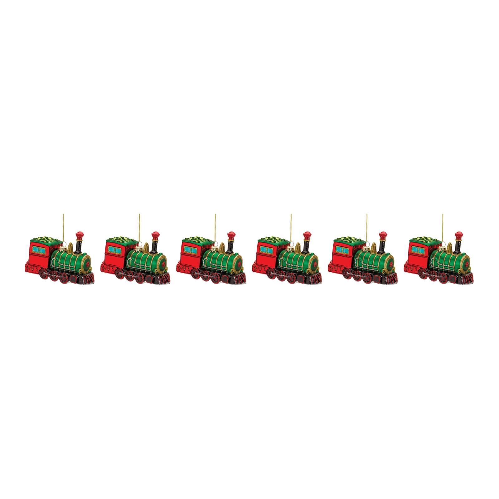 6ct. 3&#x22; Glittered Glass Train Ornaments