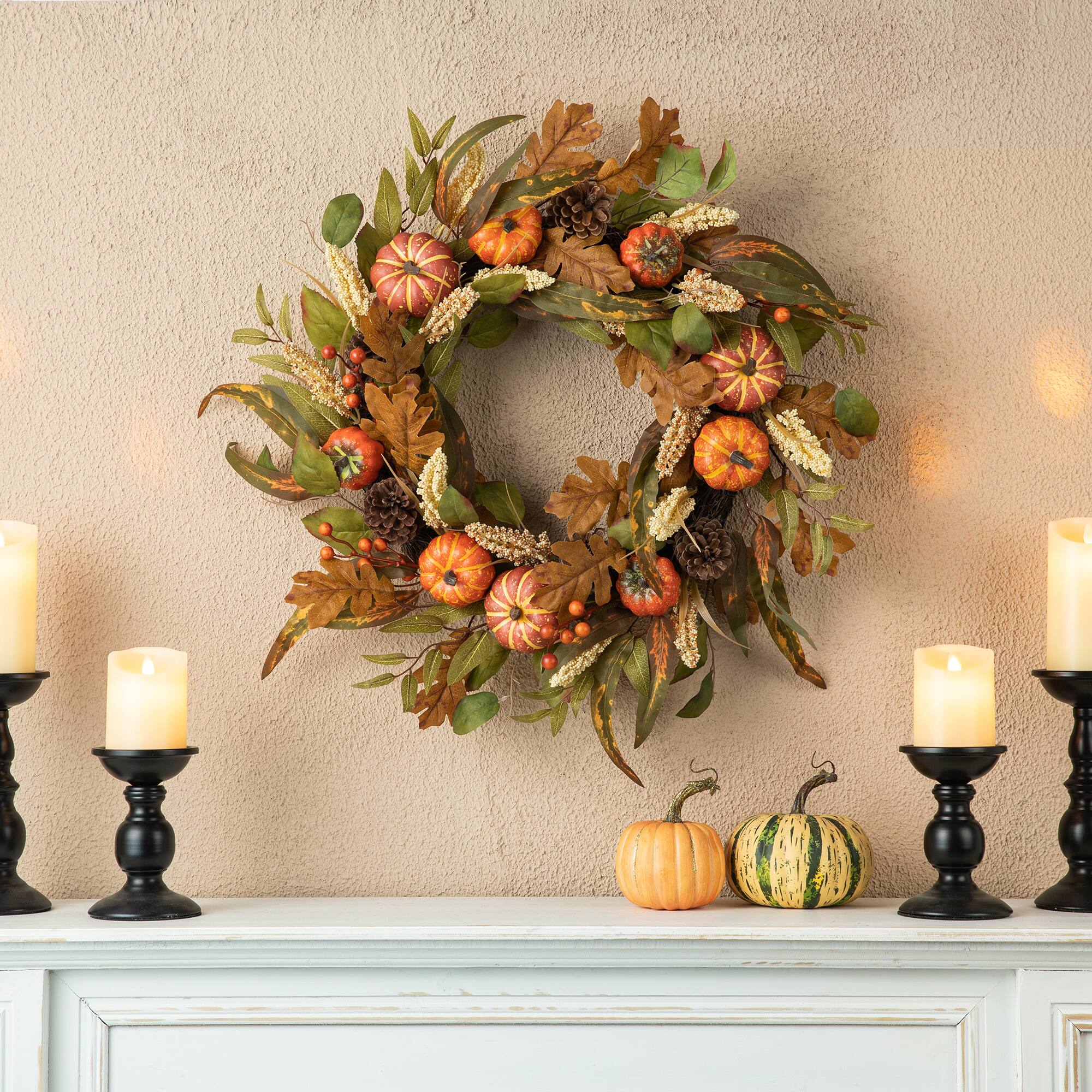 Glitzhome&#xAE; 24&#x22; Fall Pumpkin Leaf Floral Wreath