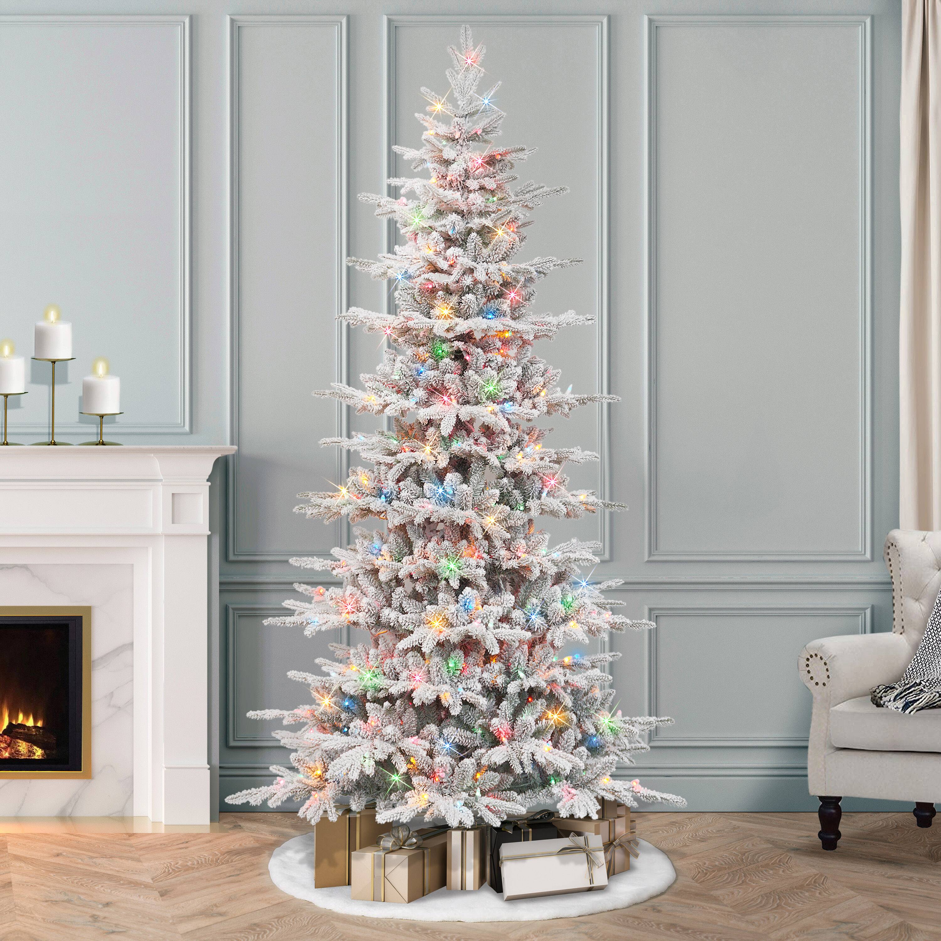 7.5ft. Pre-Lit Slim Flocked Artificial Utah Fir Tree, Multicolor Lights