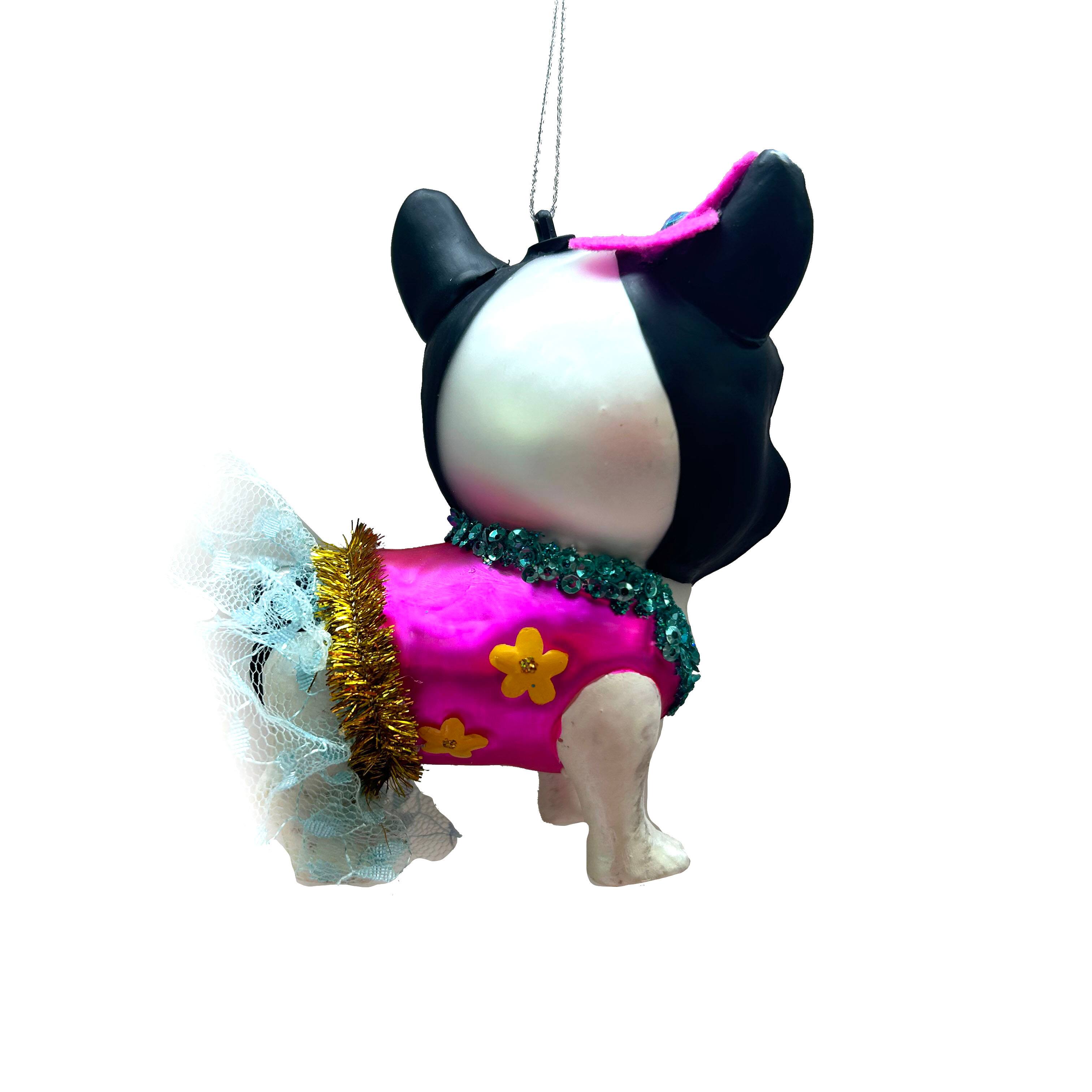 4&#x22; Bulldog in Tinsel Tutu Glass Ornament by Ashland&#xAE;