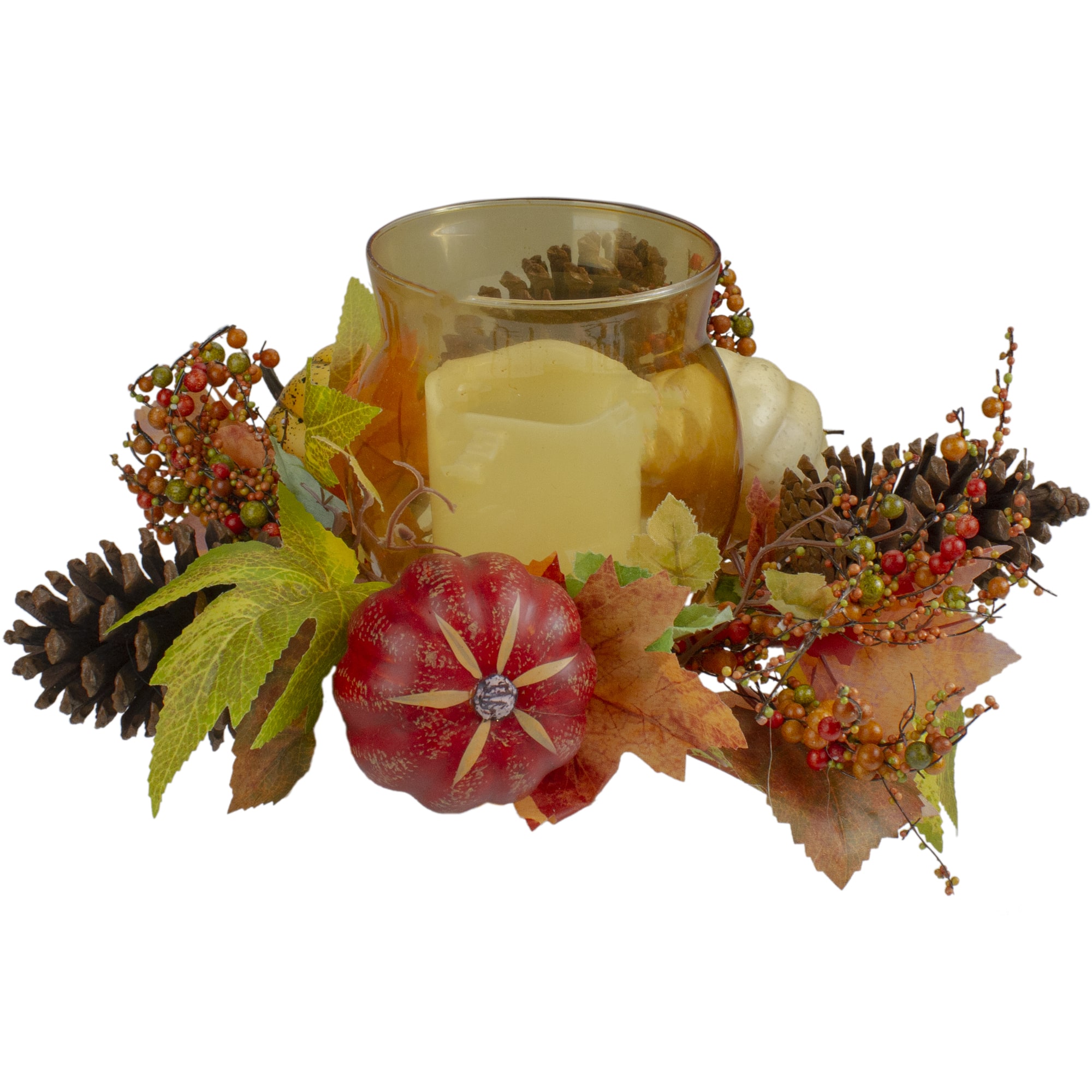 10" Pumpkin, Berry & Pinecone Tealight Candle Holder