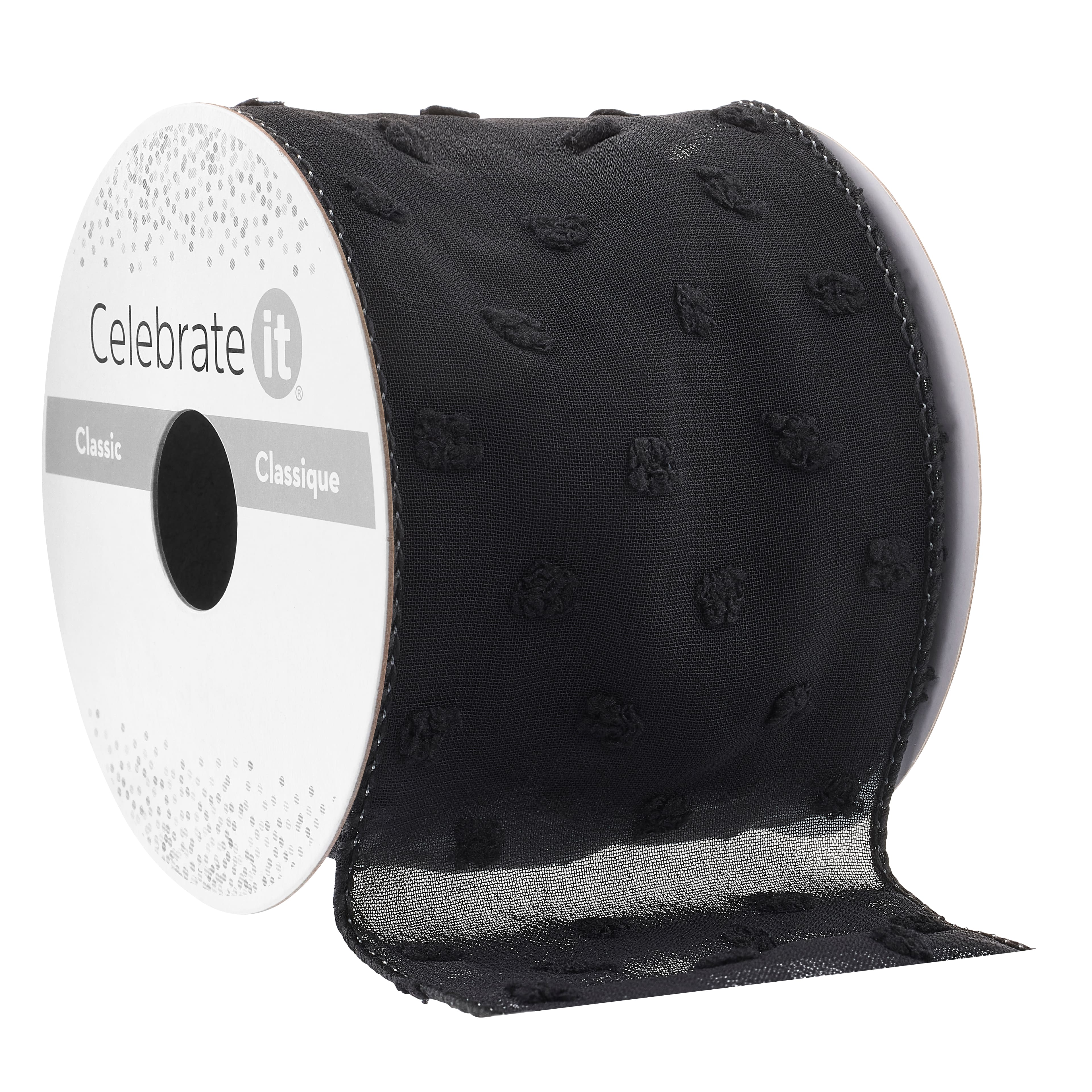 2.5&#x22; x 3yd. Black Chiffon Dotted Ribbon by Celebrate It&#x2122; Classic