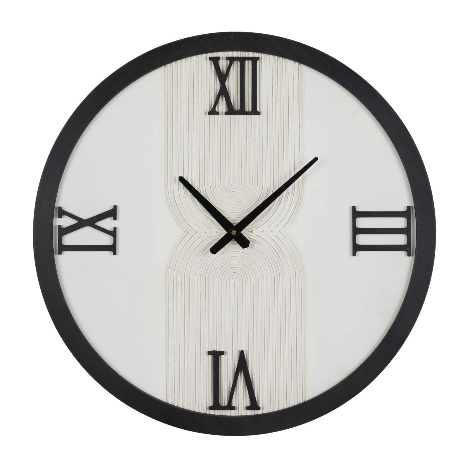 24&#x22; The Novogratz White Wood Art Deco Line Art Wall Clock
