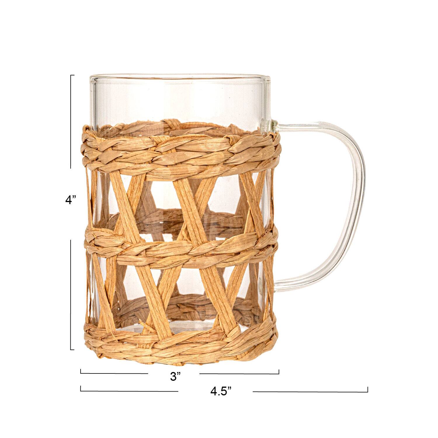 Hello Honey® 10oz. Clear Glass Mugs with Natural Woven Sleeves, 12ct.