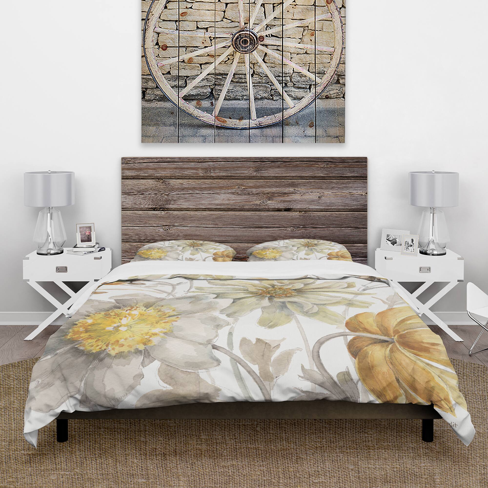Designart &#x27;Fields of Gold Watercolor Flower V&#x27; Cottage Bedding Set - Duvet Cover &#x26; Shams