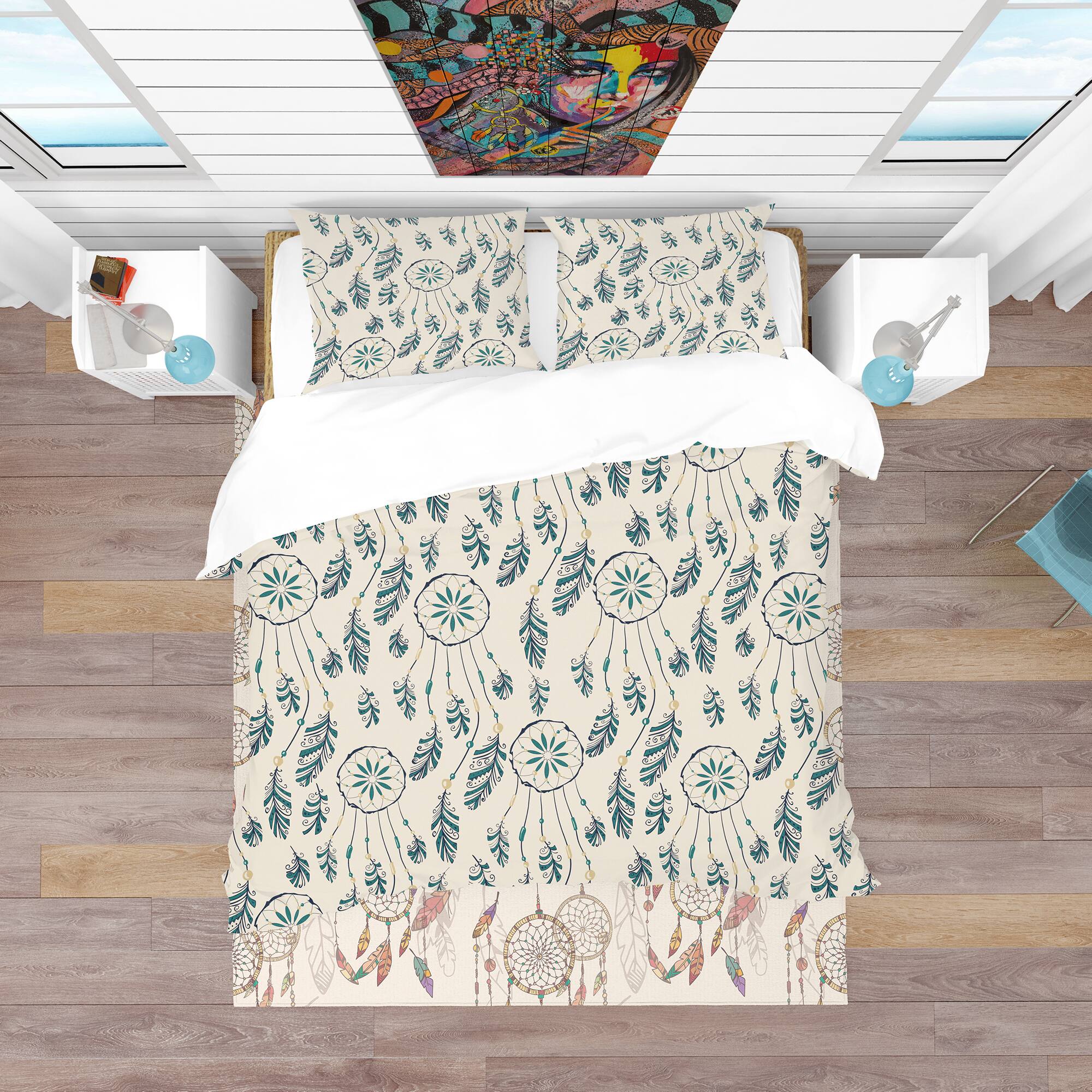Designart &#x27;Pattern with Indian-American Dream Catcher&#x27; Southwestern Bedding Set - Duvet Cover &#x26; Shams