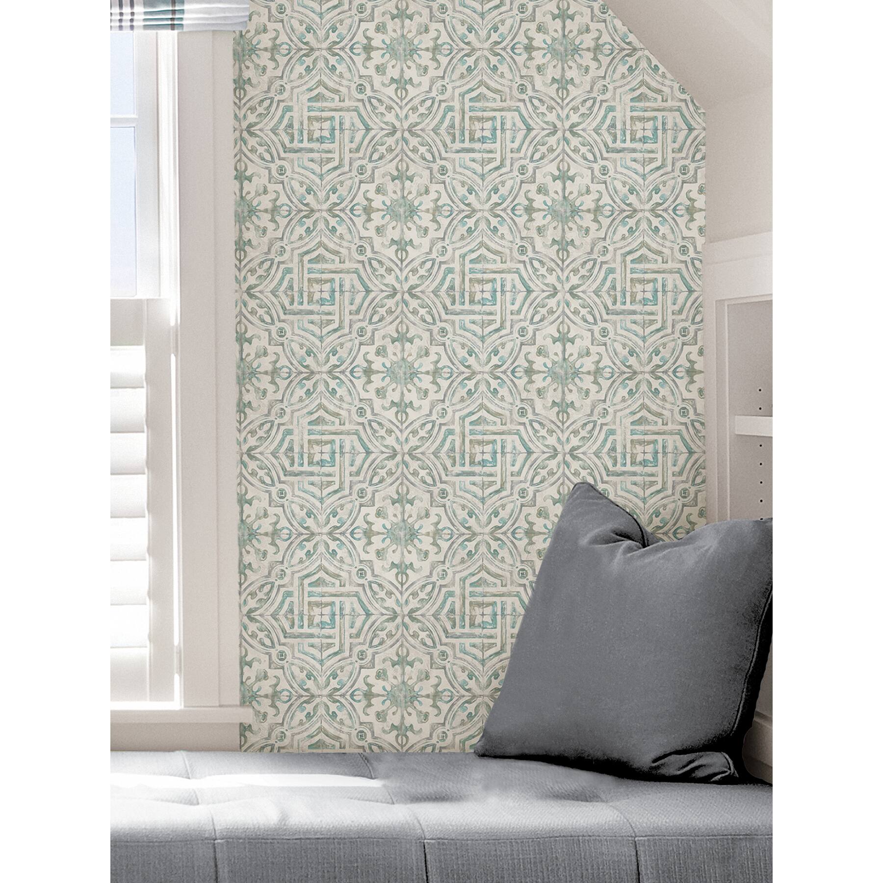 NuWallpaper Teal & Gray Landondale Peel & Stick Wallpaper