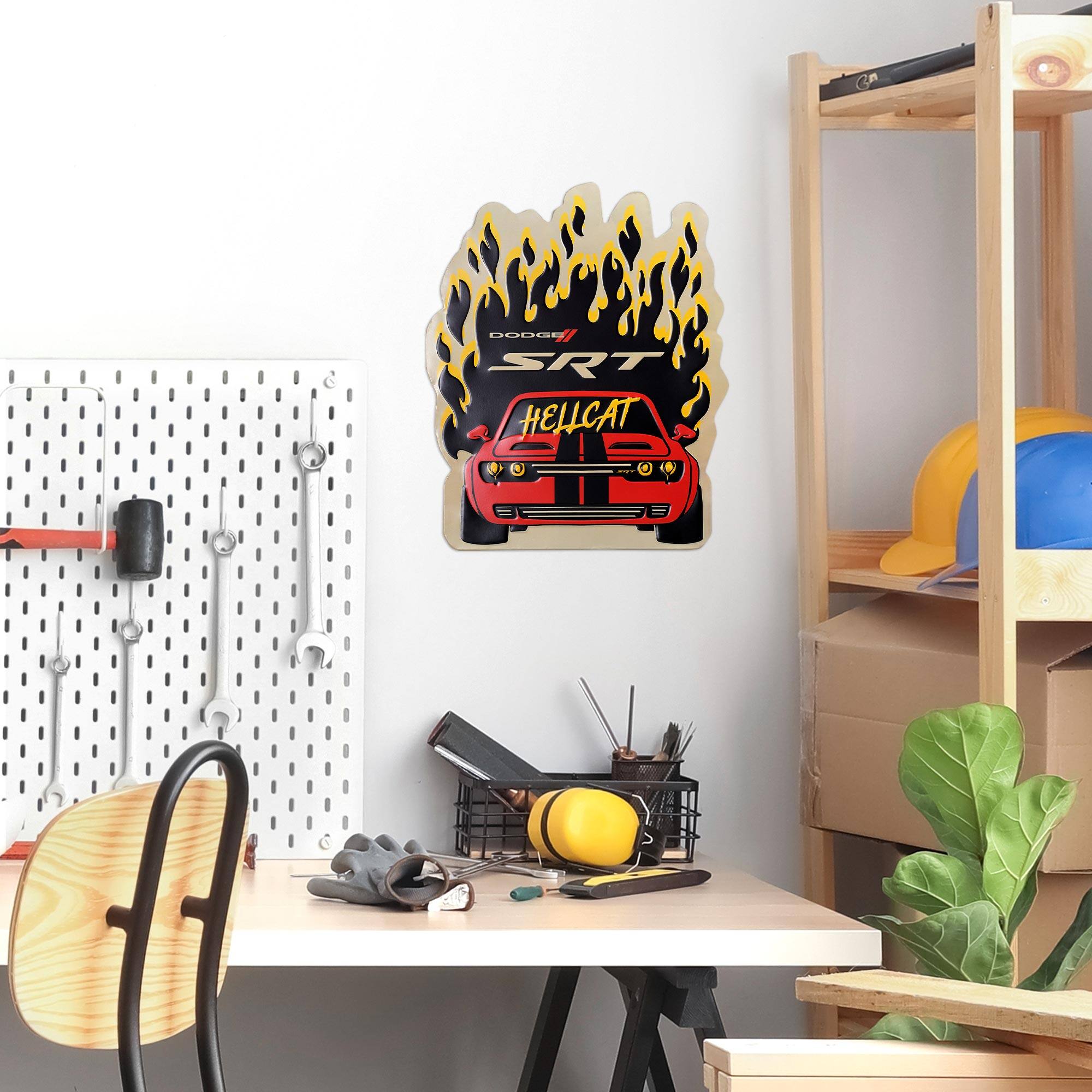 Dodge SRT Hellcat Embossed Shaped Metal Wall Sign