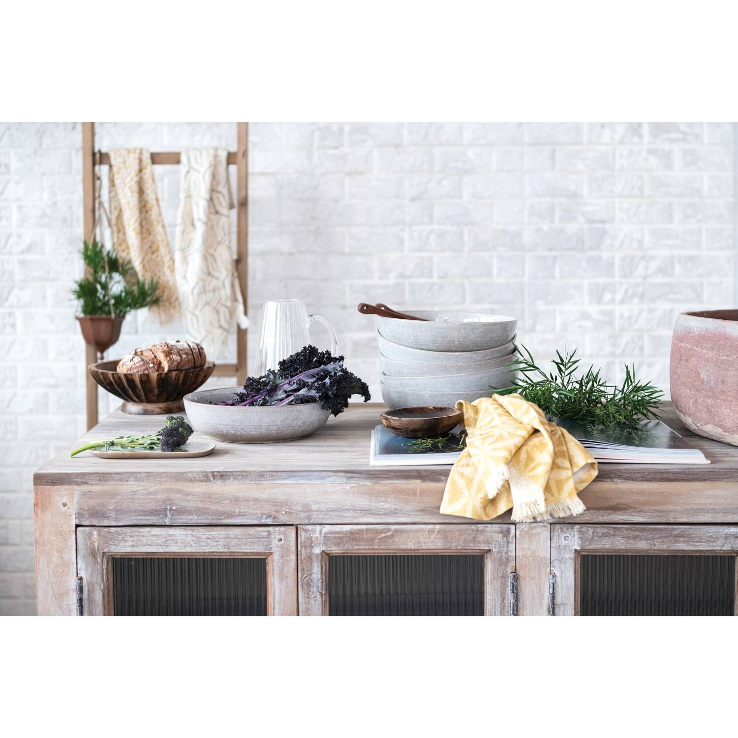 Hello Honey® 9.5" Burnt Finish Hand-Carved Mango Wood Footed Bowl with Scalloped Edge