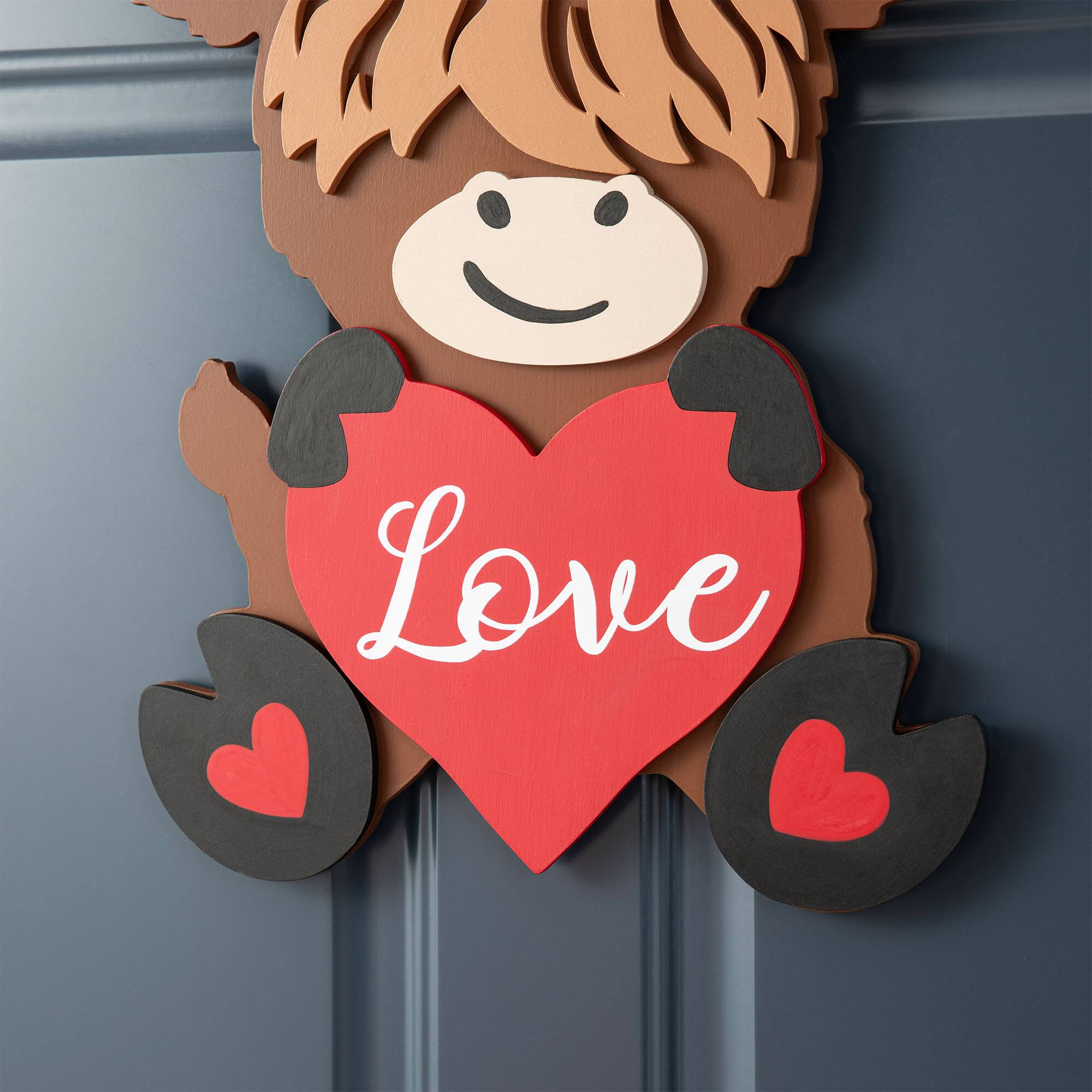 Glitzhome® 18" Valentine's Wooden Highland Cow Door Hanger
