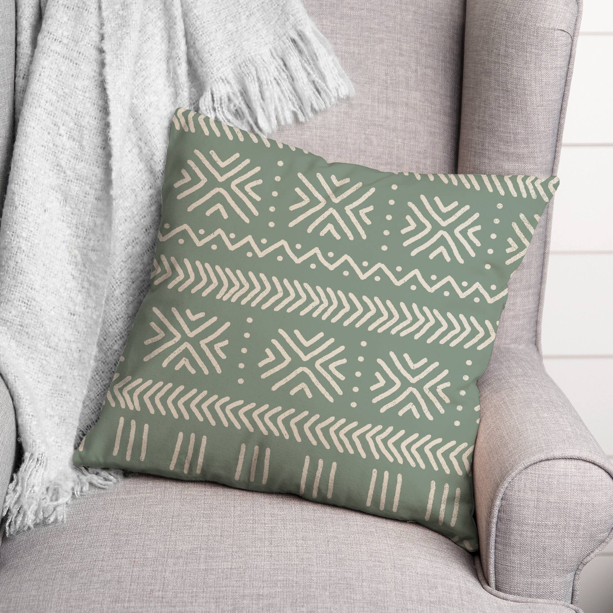 Sage Mudcloth 18&#x22; x 18&#x22; Throw Pillow