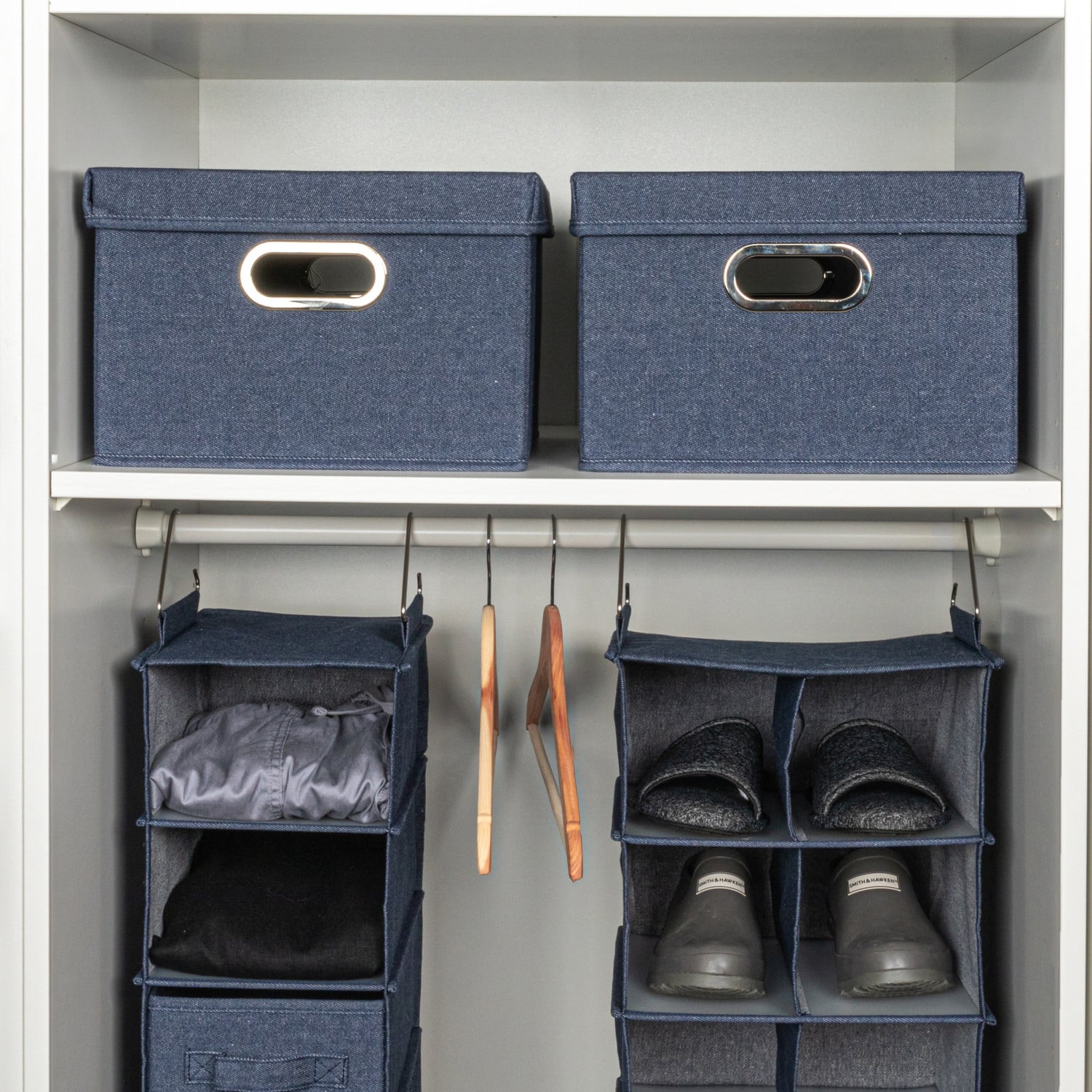 Household Essentials 15" Denim Blue Collapsible Cotton Blend Storage Box with Lid, 2ct.